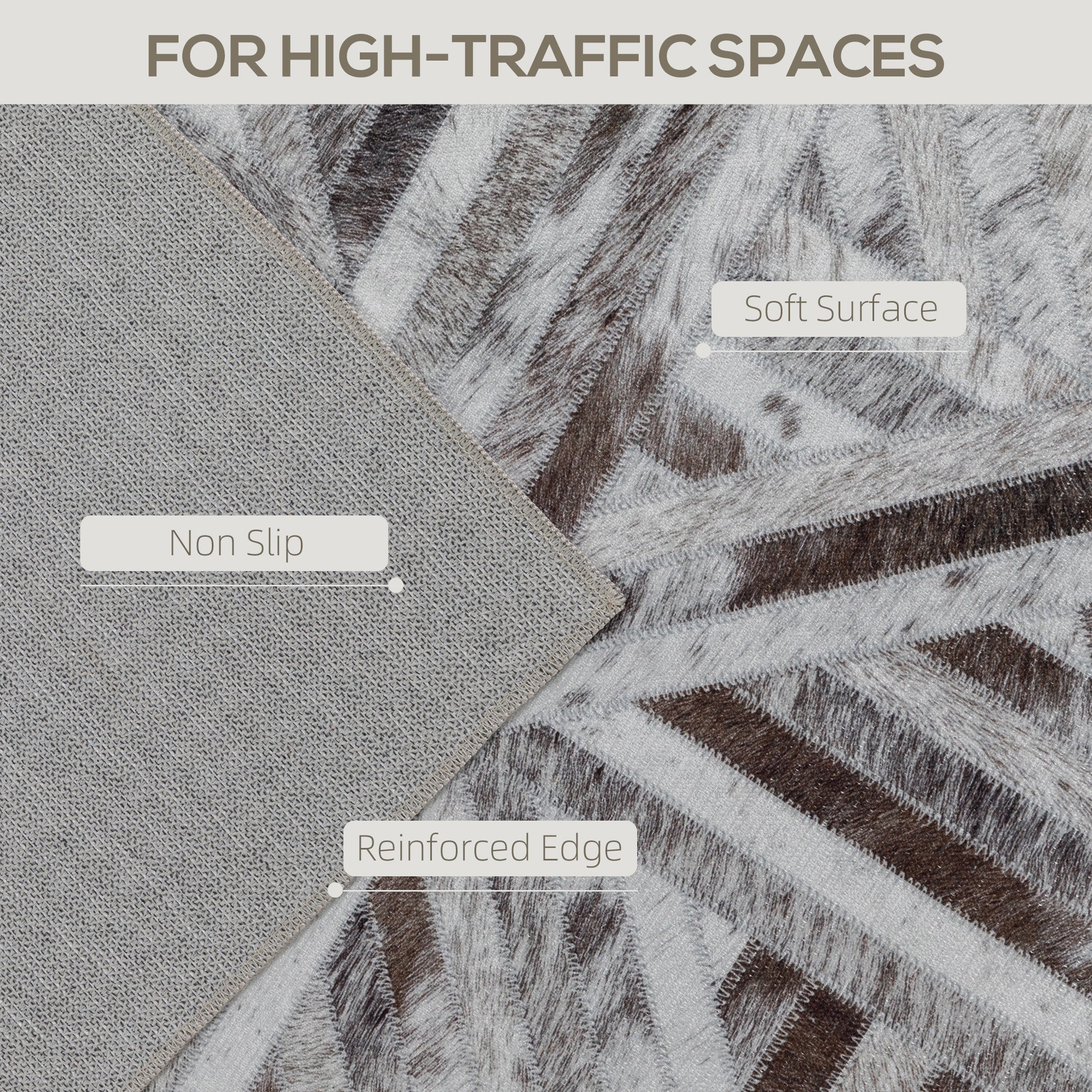 Modern Area Rug, Triangle Pattern Non-Slip Washable Rug, Chenille Floor Carpet for Living Room, Bedroom, Dining Room, Home Office, 230 x 160 cm, Brown