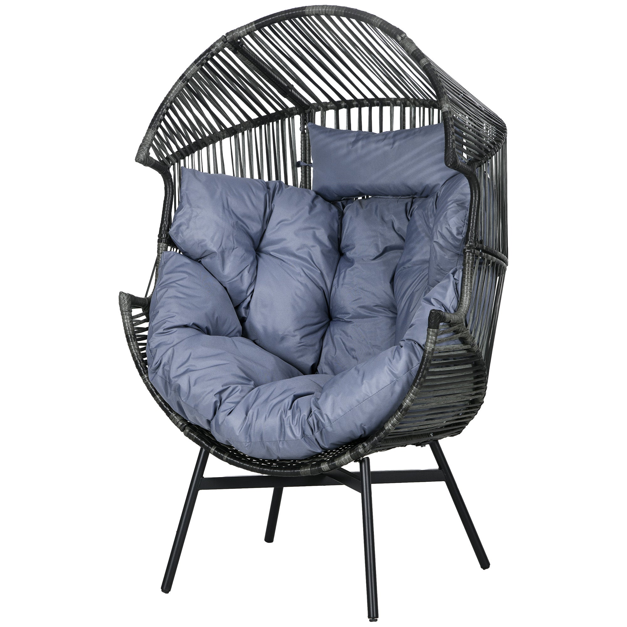 String Rattan Egg Chair, with Padded Seat Cushion - Grey/Black