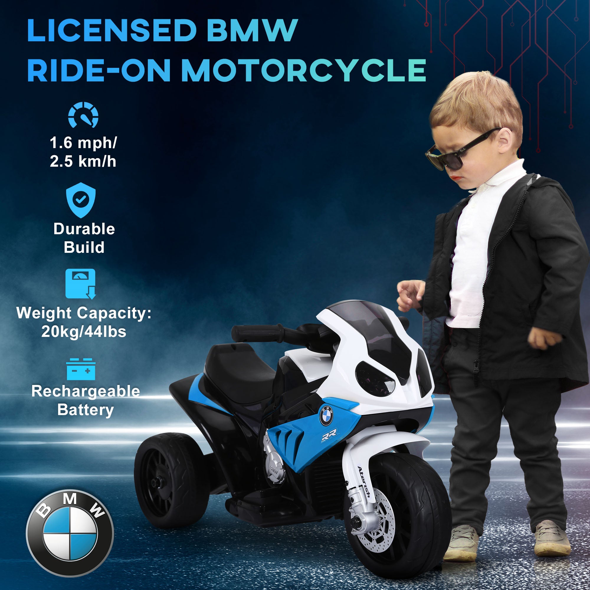 6V BMW S1000RR Licensed Kids Electric Motorbike with Headlight, Music, Blue