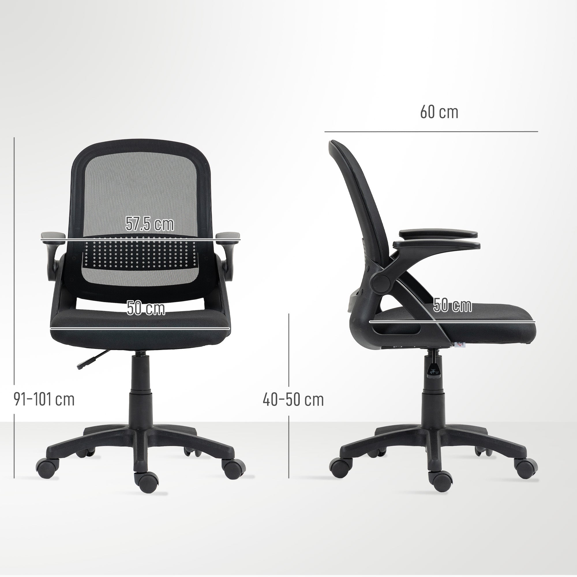 Breathable Mesh Office Chair, Ergonomic Swivel Computer Chair with Flip-up Armrests, Lumbar Back Support for Home/Office, Black