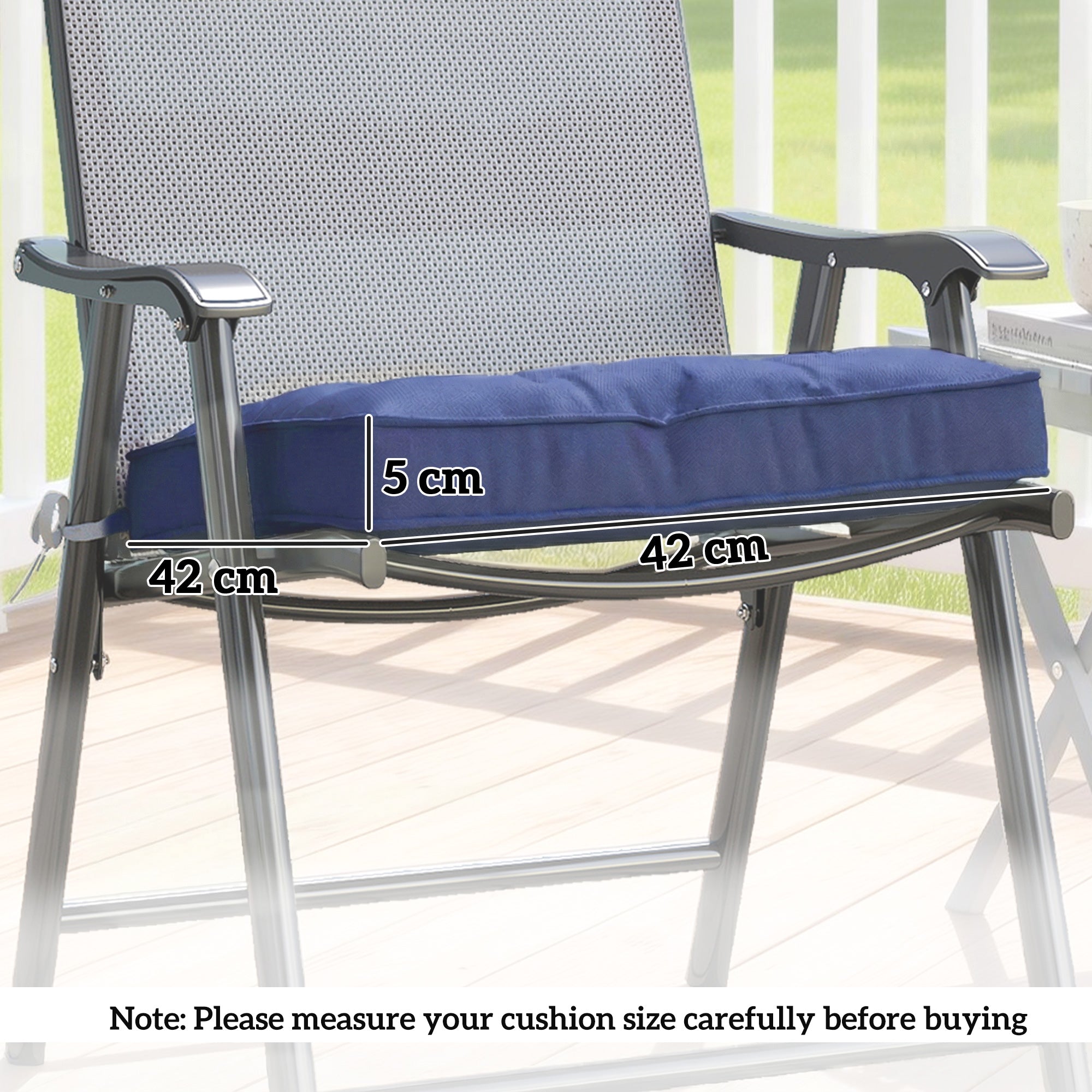 Garden Seat Cushion with Ties, 42 x 42cm Replacement Dining Chair Seat Pad, Dark Blue