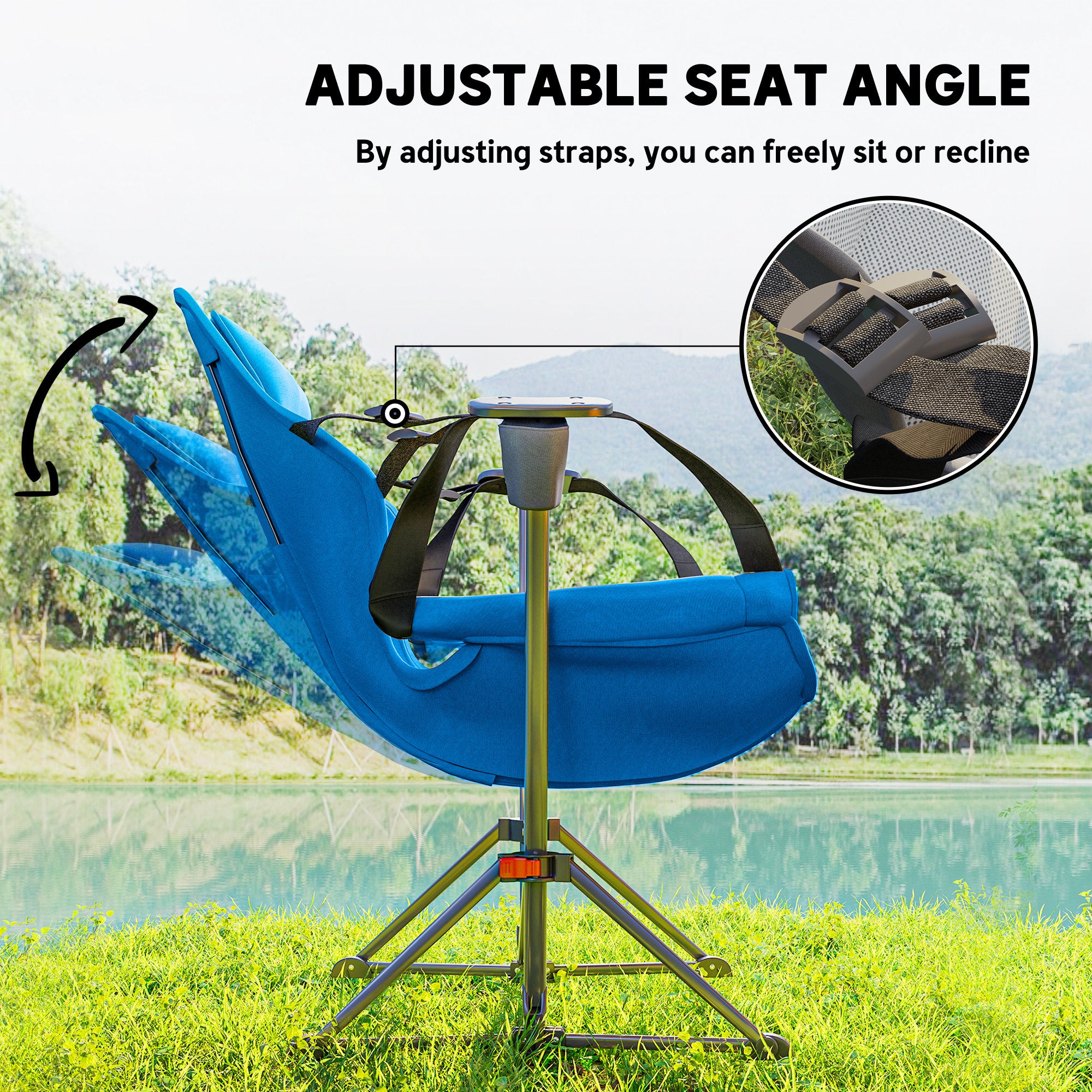 Adjustable Swinging Hammock Camping Chair Set of 2 with Cup Holder - Blue