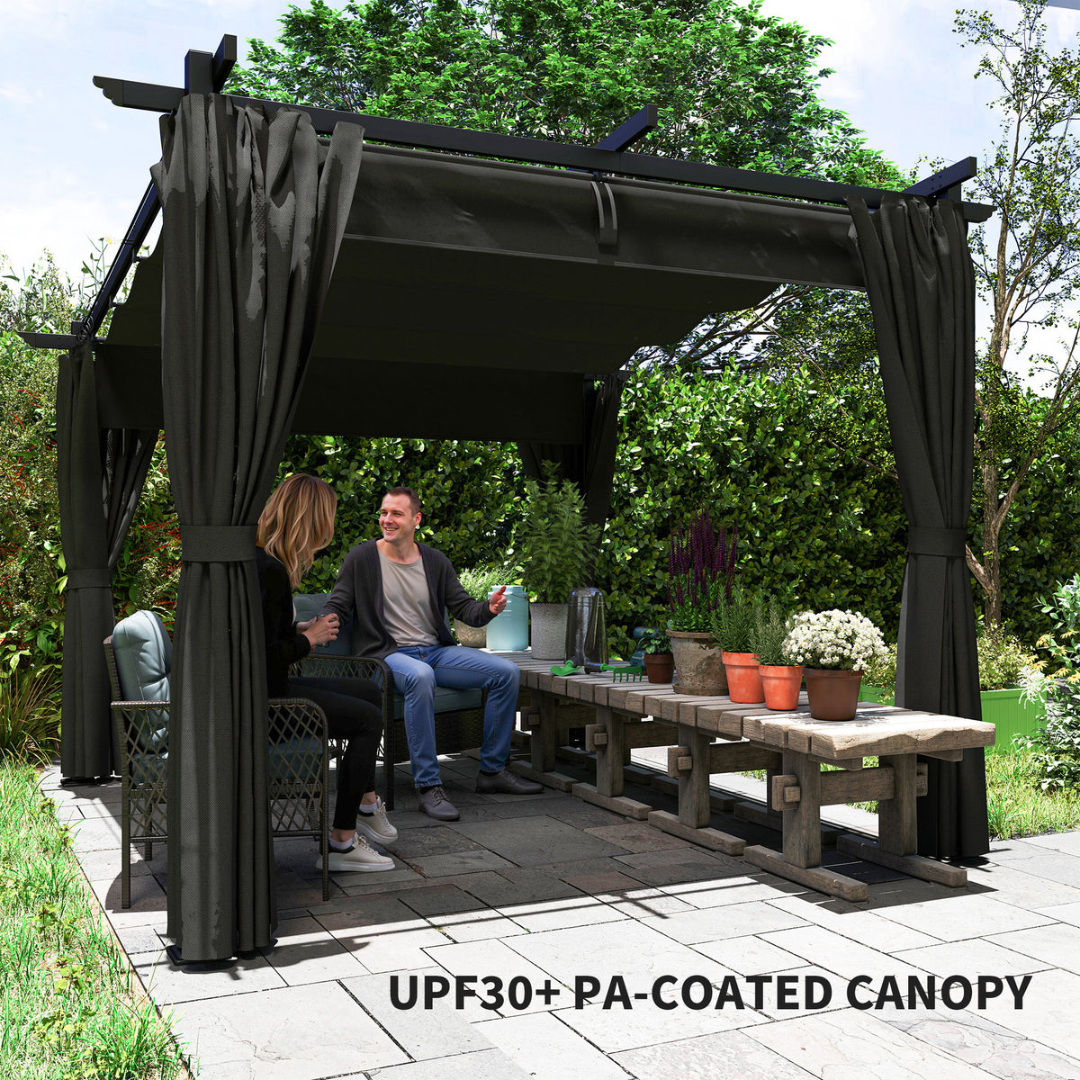 3 x 3 m Retractable Roof Pergola with Curtains - Dark Grey
