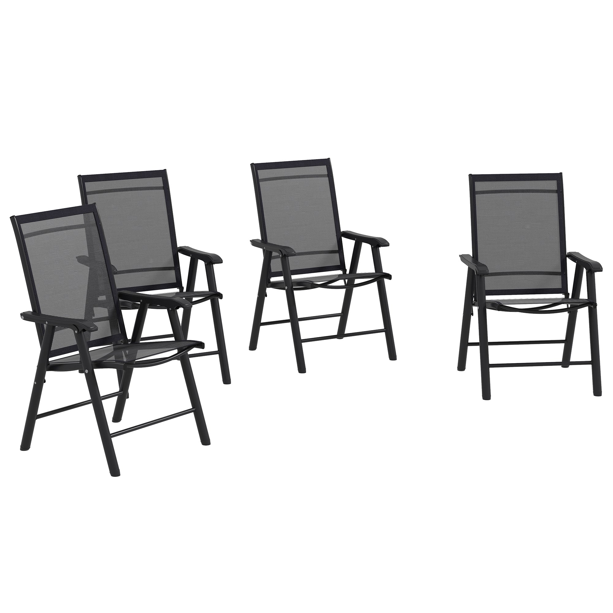 Set of 4 Folding Garden Chairs with Breathable Texteline Seats - Black