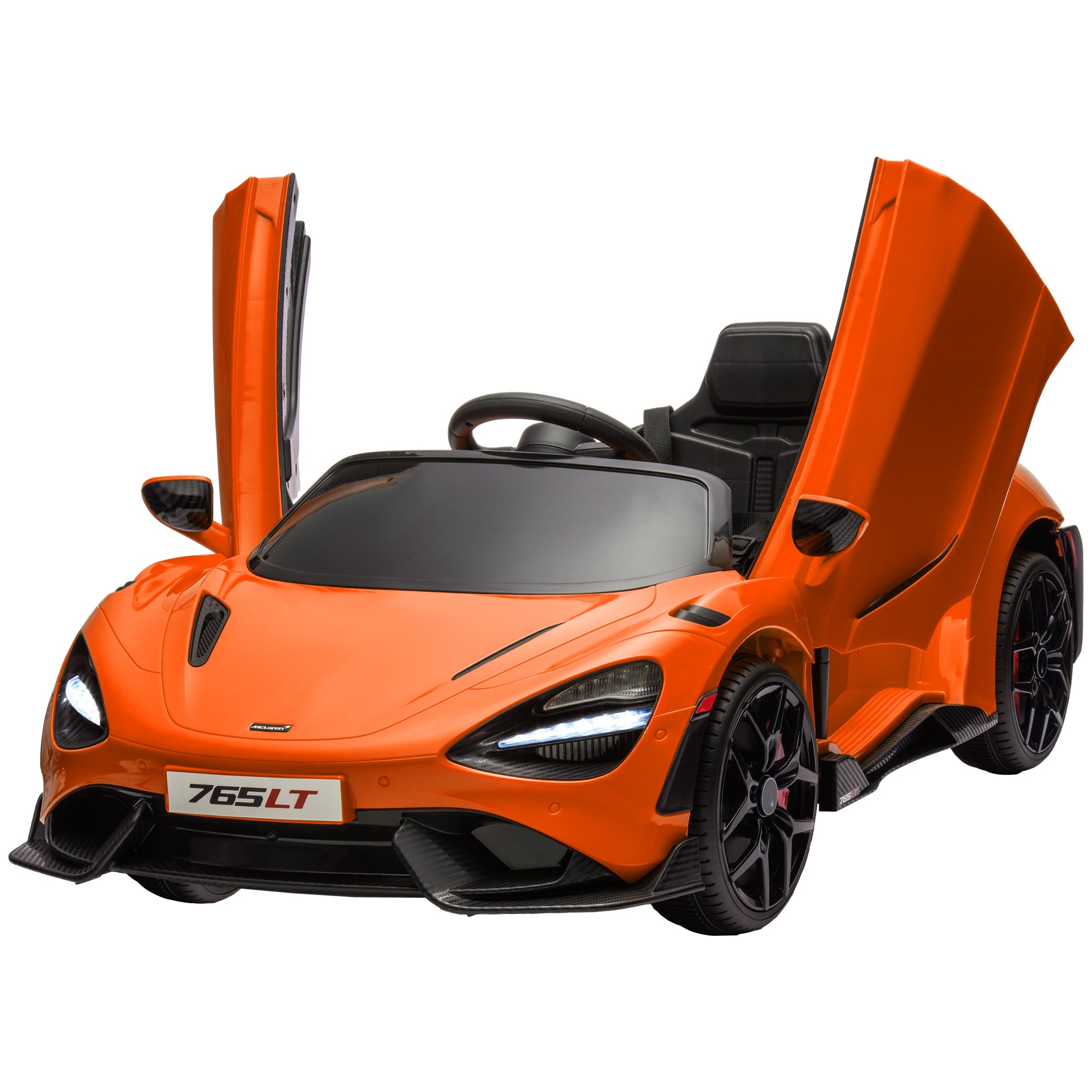 McLaren 765LT Licensed 12V Kids Electric Ride on Car with Butterfly Doors Remote Control Transport Wheels Orange