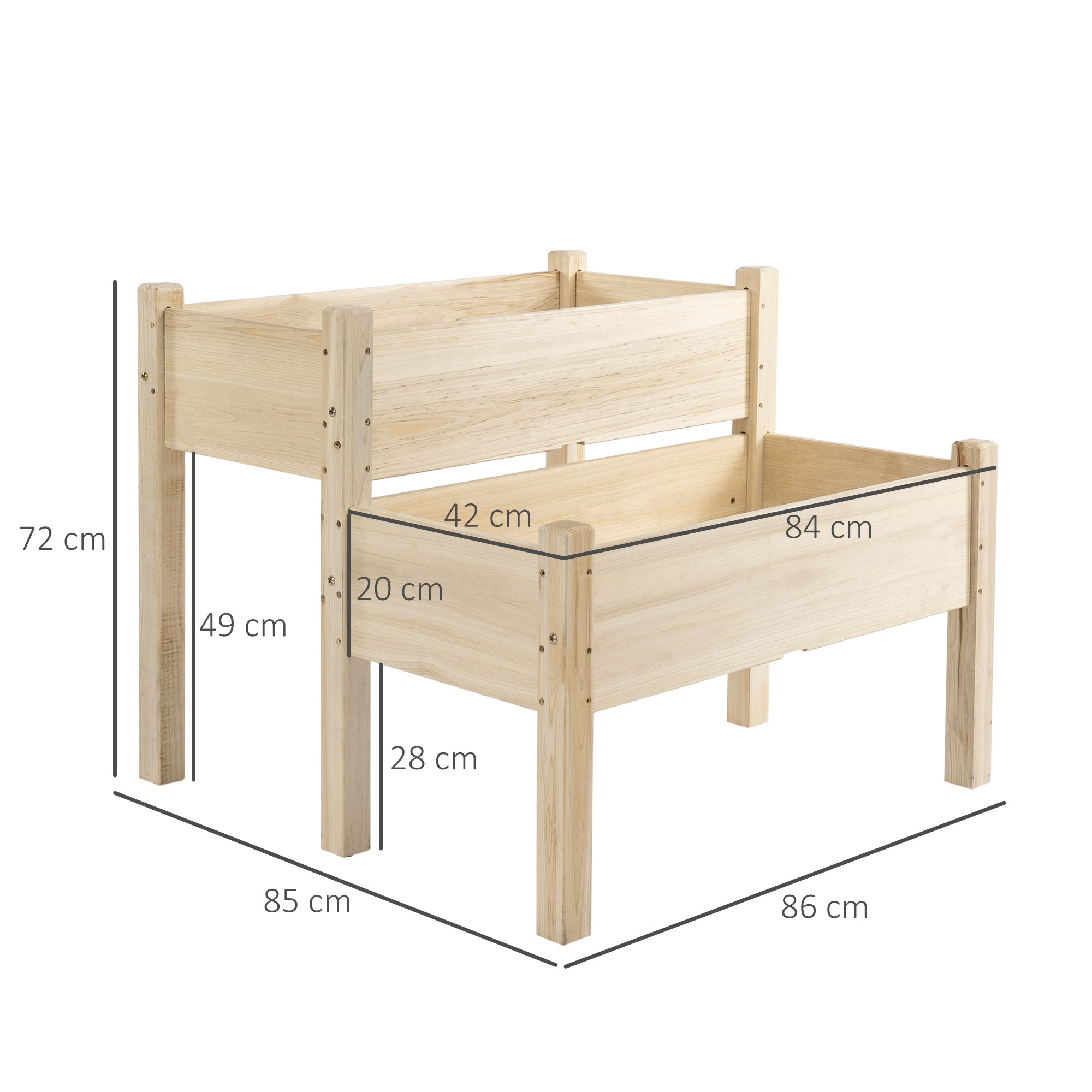 2-Piece Raised Beds for Garden, Wooden Raised Planters with Legs and Drainage Holes for Flower Vegetable Herb Grow, 86L x 85W x 72Hcm