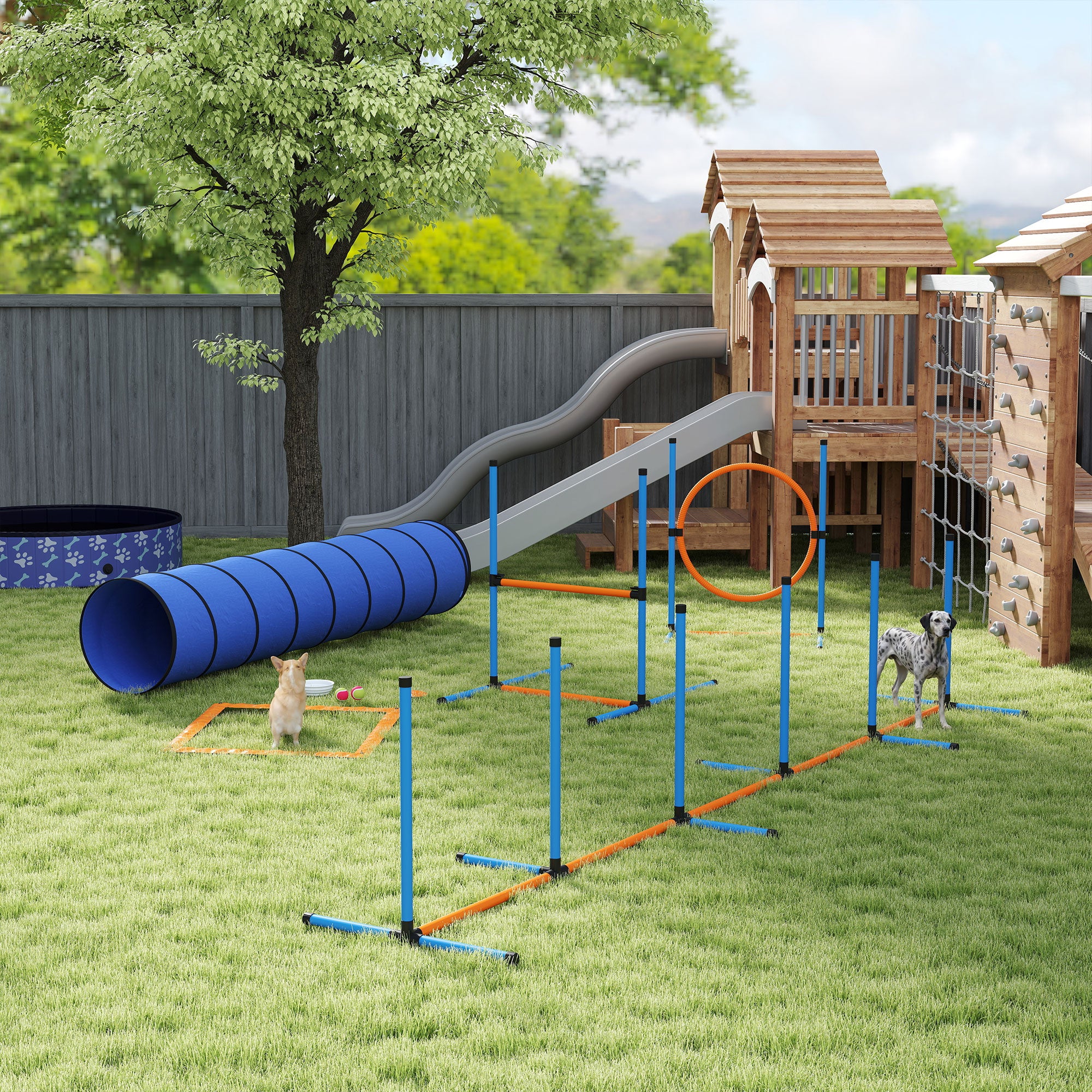 Dog Agility Equipment, 8PCS Agility Training Set with Tunnel, Weave Poles, Adjustable Hurdles, Jump Ring