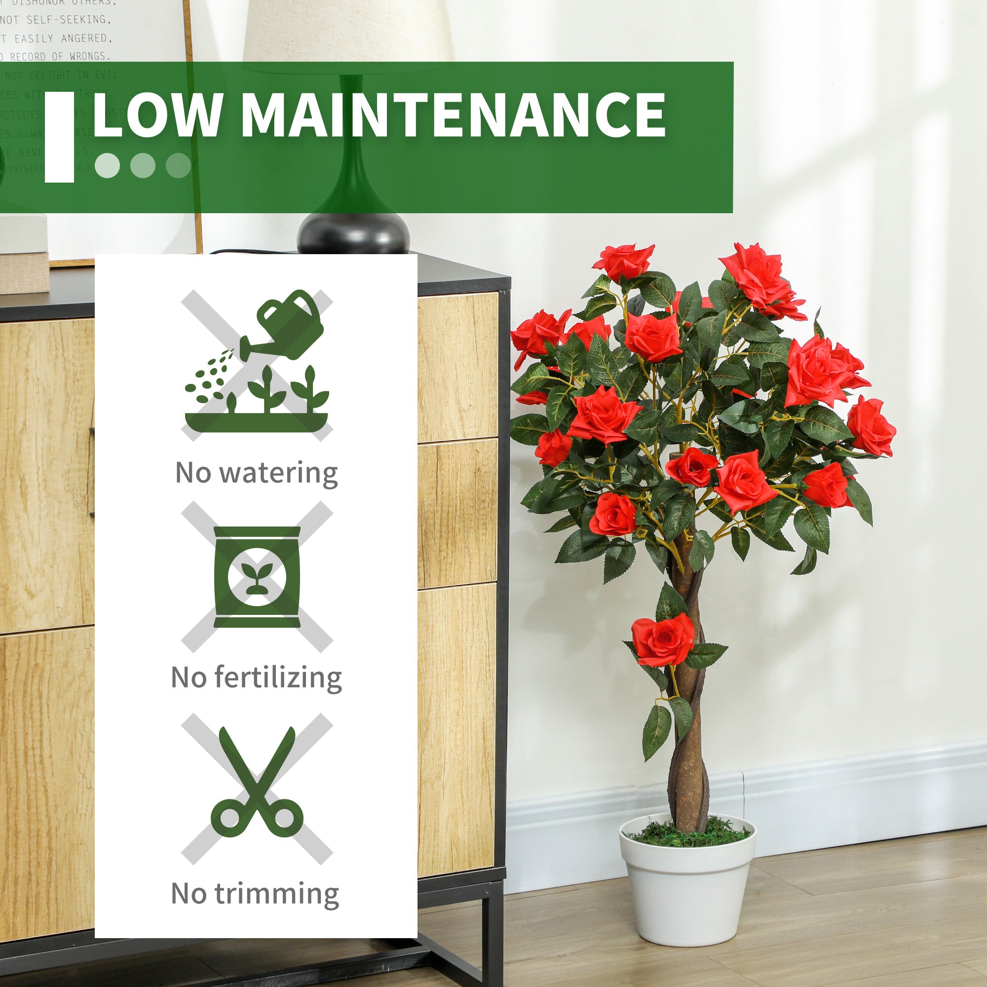 Set of 2 Artificial Plants White Rose Floral in Pot, Fake Plants for Home Indoor Outdoor Decor, 90cm, Red