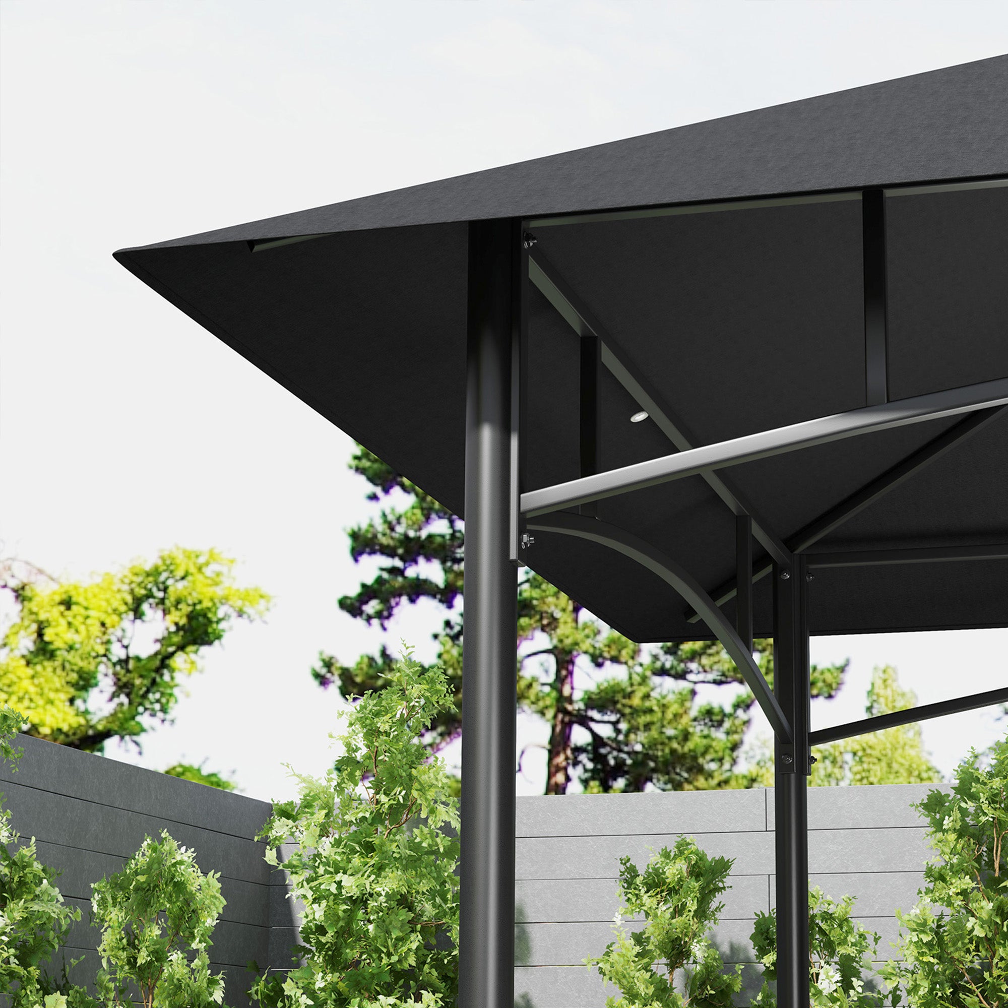 BBQ Grill Gazebo with Shelves and Baskets 150 x 240cm Grey Polyester Canopy