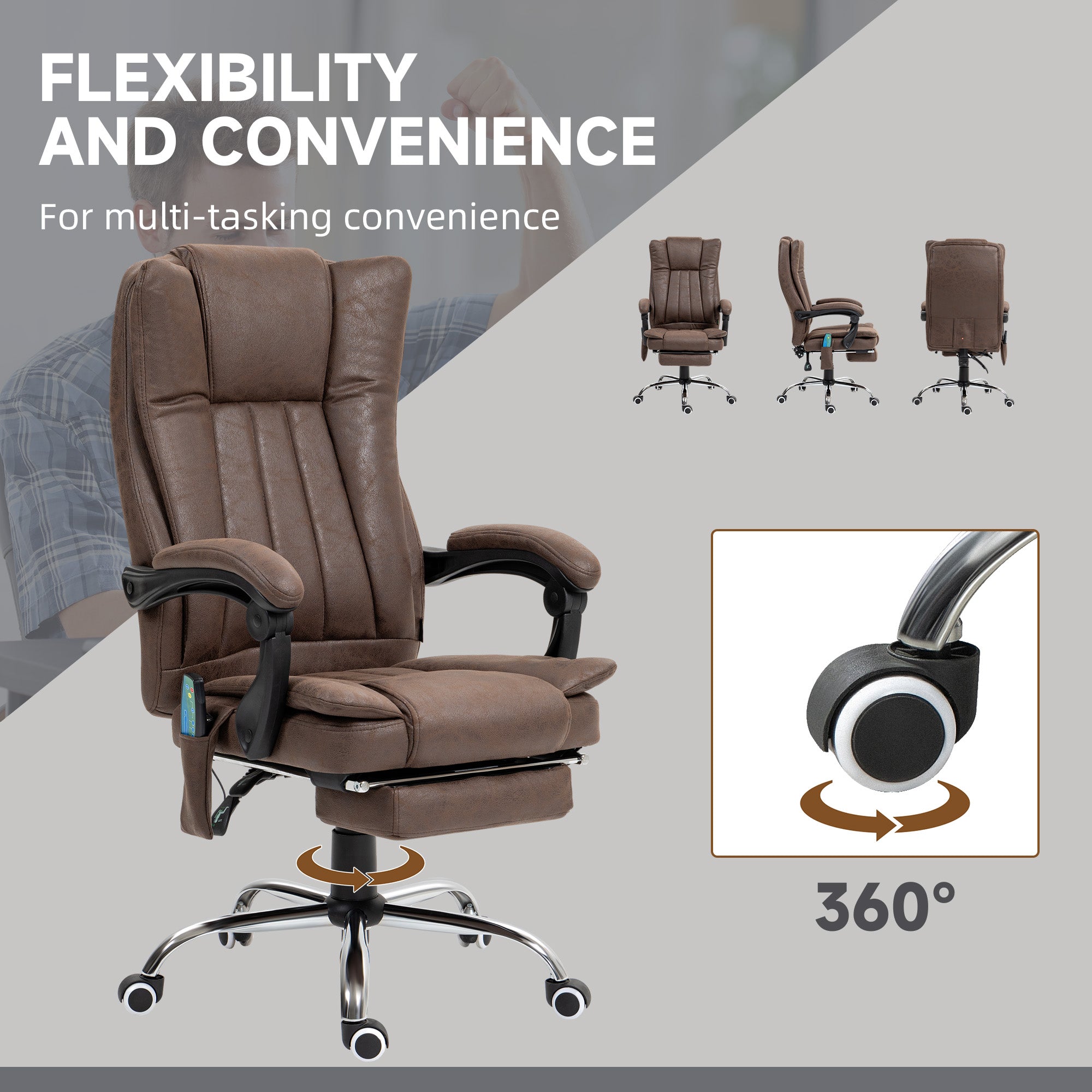 Vibrating Massage Office Chair with Heat, Desk Chair with Height Adjustable and Footrest, Dark Brown