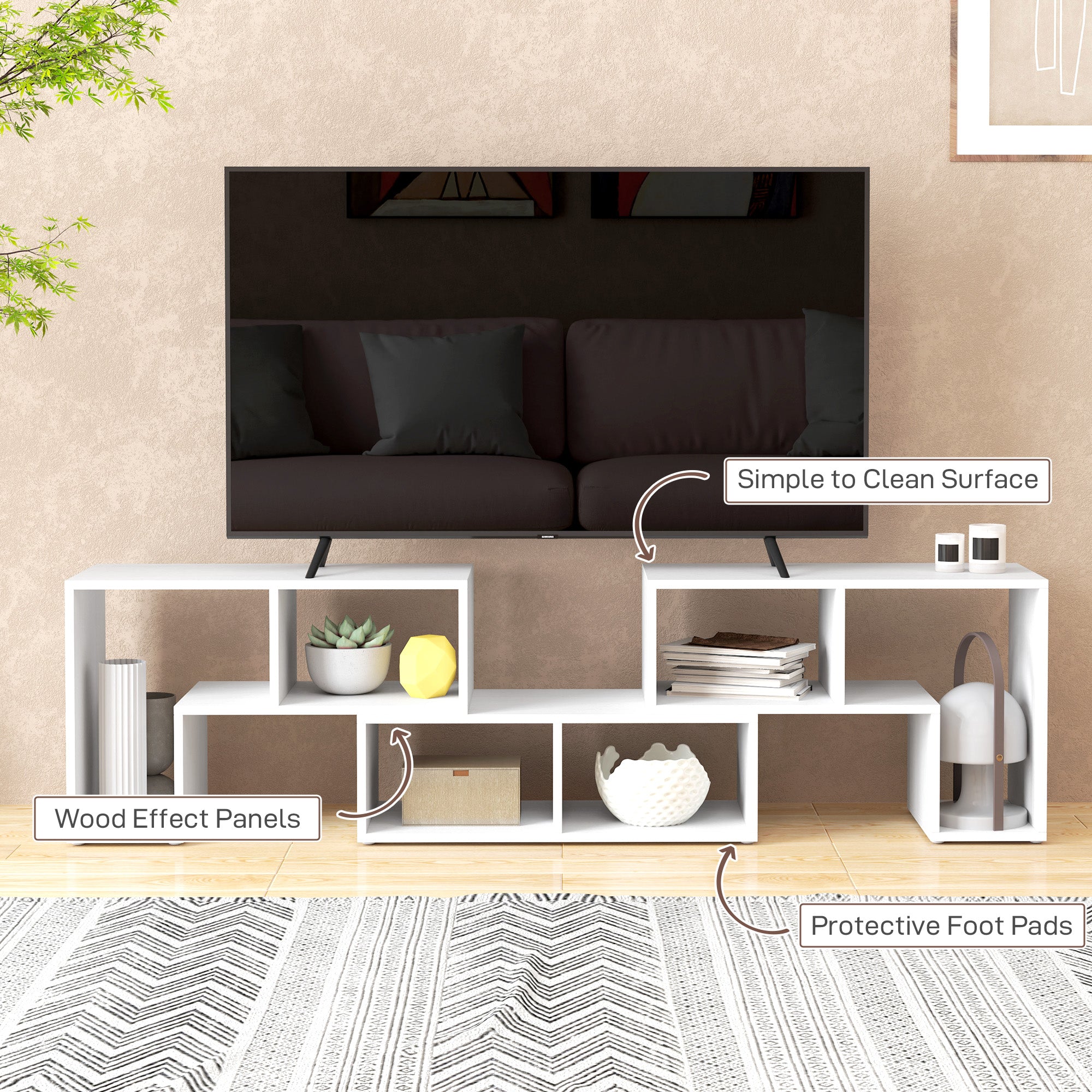 TV Stand for TVs up to 75 Inches, Free Combination TV Unit with Storage Shelves, Extendable Entertainment Centre for Living Room, White Wood Grain