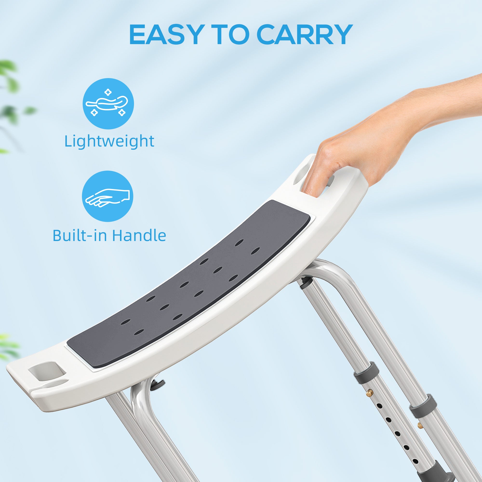 Shower Chair, Adjustable Height Shower Stool with Aluminium Frame and Non-Slip Feet, Bathtub Stool Seat with Padded Seat for Elderly Disabled Handicap, Grey