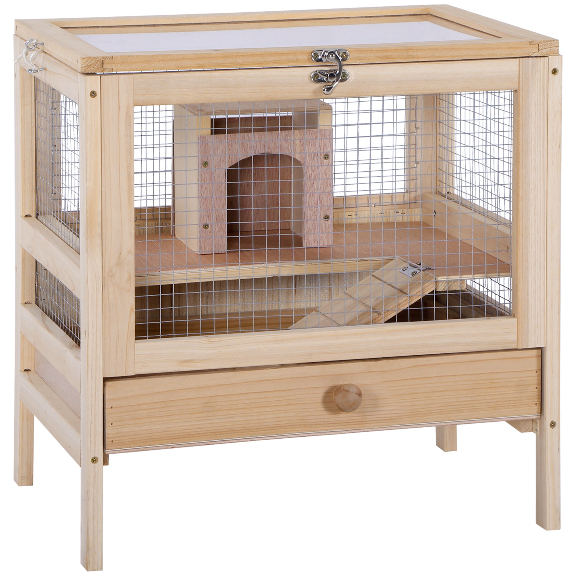 Hamster Cage Rodent Pet Small Animal Kit Large Wooden hut Box Double Layers Easy Clean 46 x 34 x 48 cm