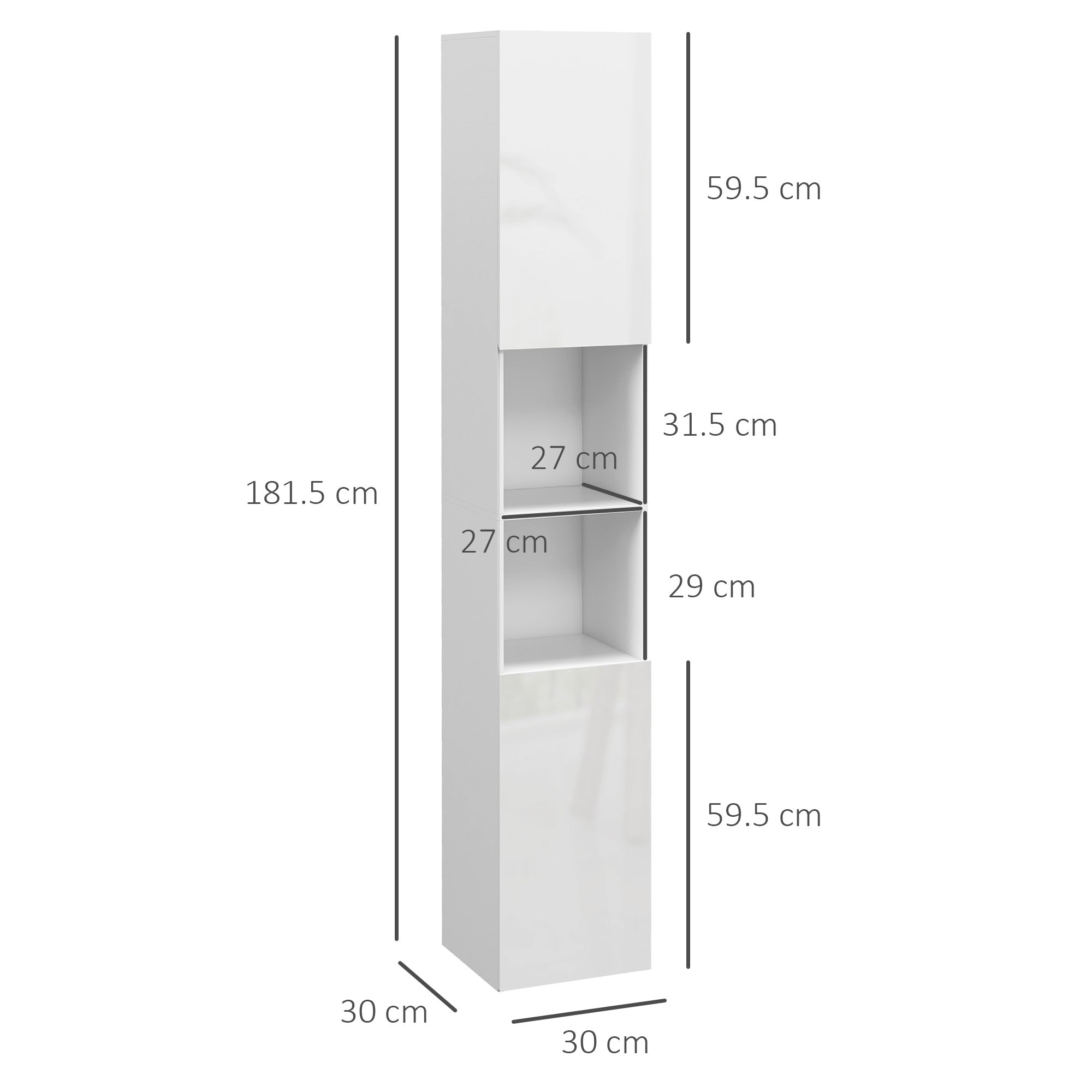 Multi-Storage Slim Bathroom Cabinet - High Gloss White