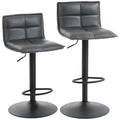 Set of Two Modern Faux Leather Bar Stools - Dark Grey