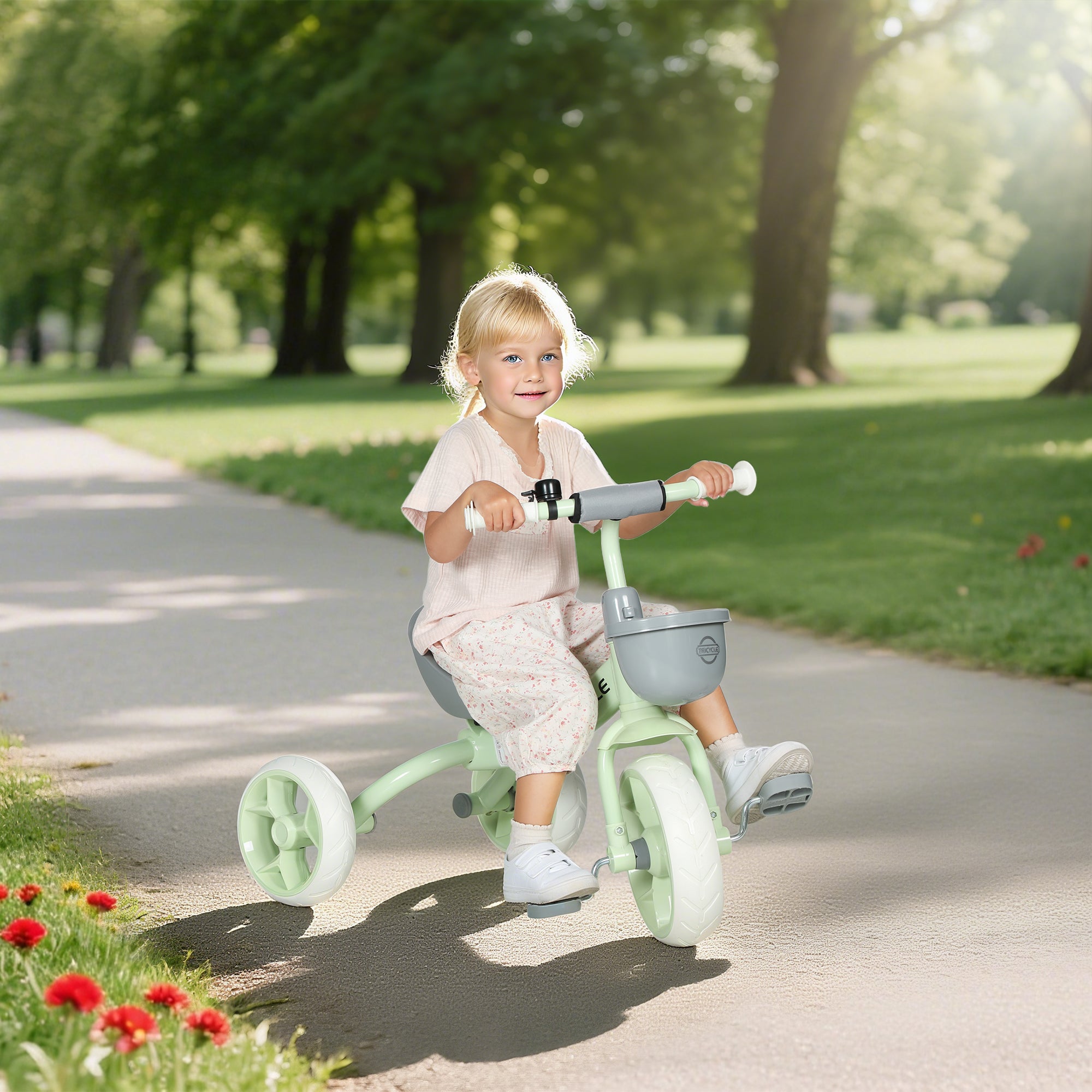 Kids Trike, Toddler Tricycle with Front Basket and EVA Wheels for Ages 2-5 Years, Indoor Outdoor for Boys Girls, Green