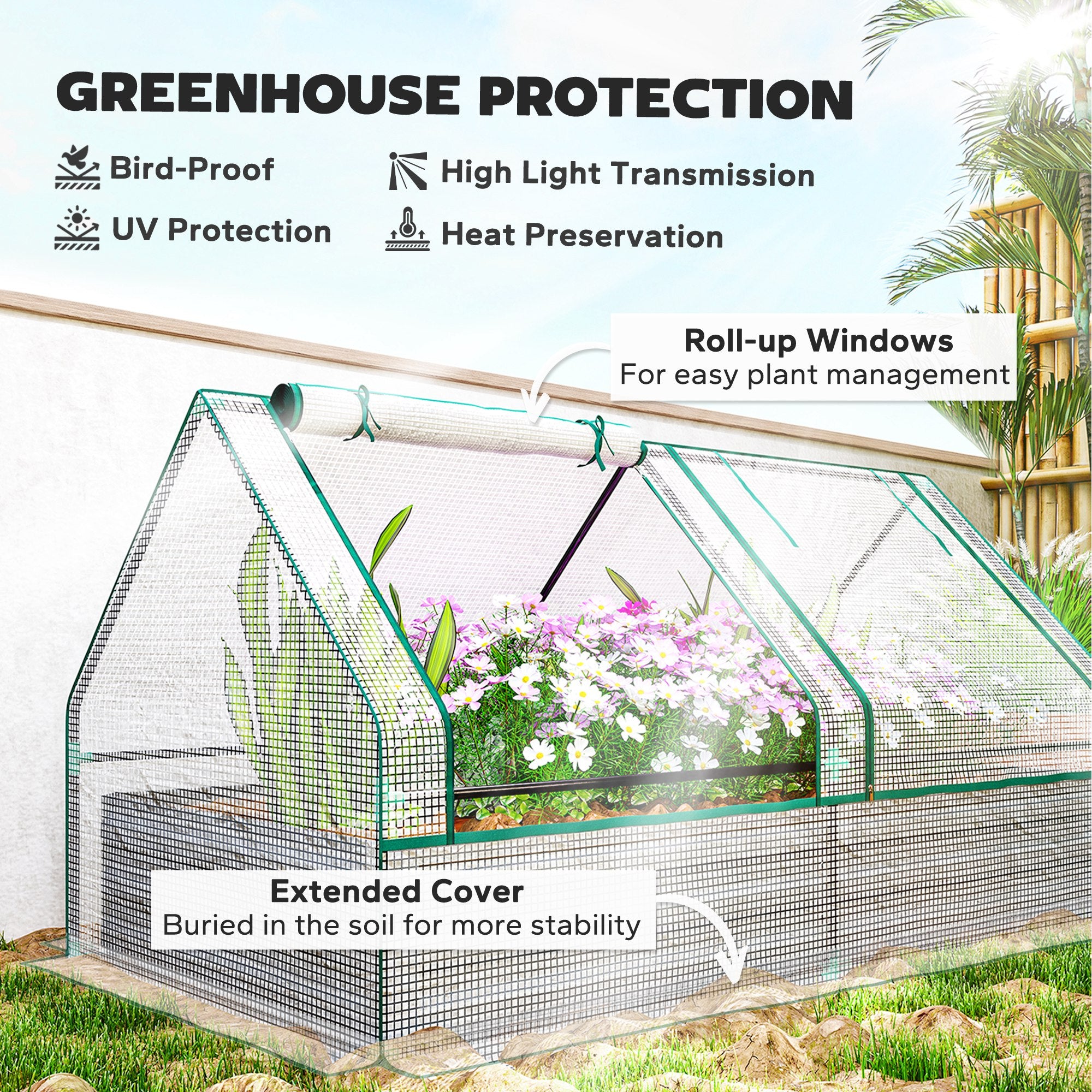 Metal Raised Garden Bed with Greenhouse Cover - White and Dark Grey