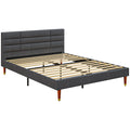 Upholstered King Bed Frame with Wooden Slats and Padded Headboard - Grey