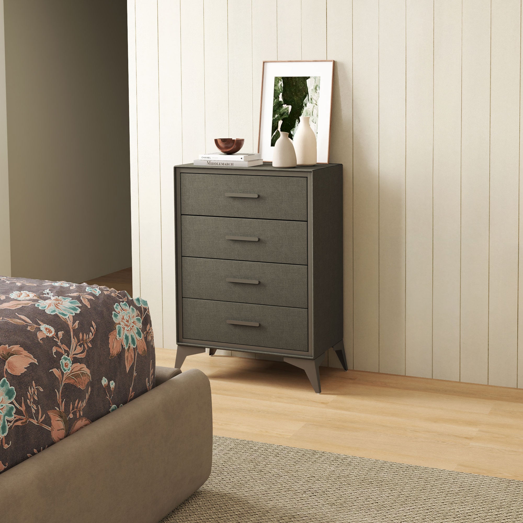 Chest of Drawers, 4 Drawer Fabric Dresser with Steel Frame for Bedroom, Living Room, Easy to Assemble, Brown