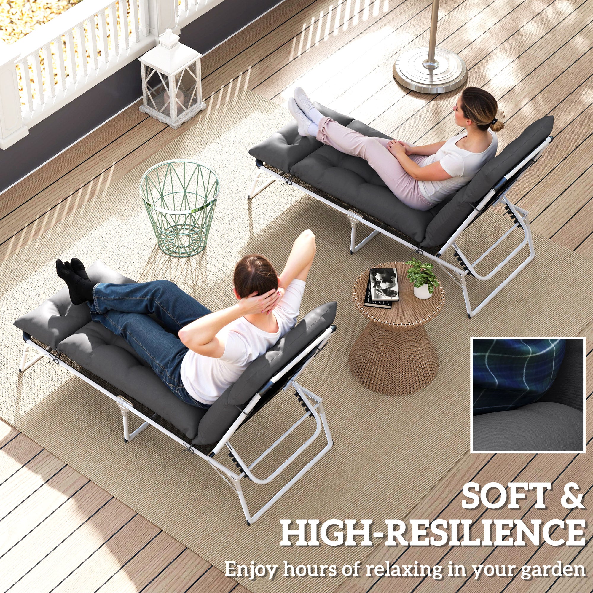 Set of Two 190 x 56cm Sun Lounger Cushions - Dark Grey