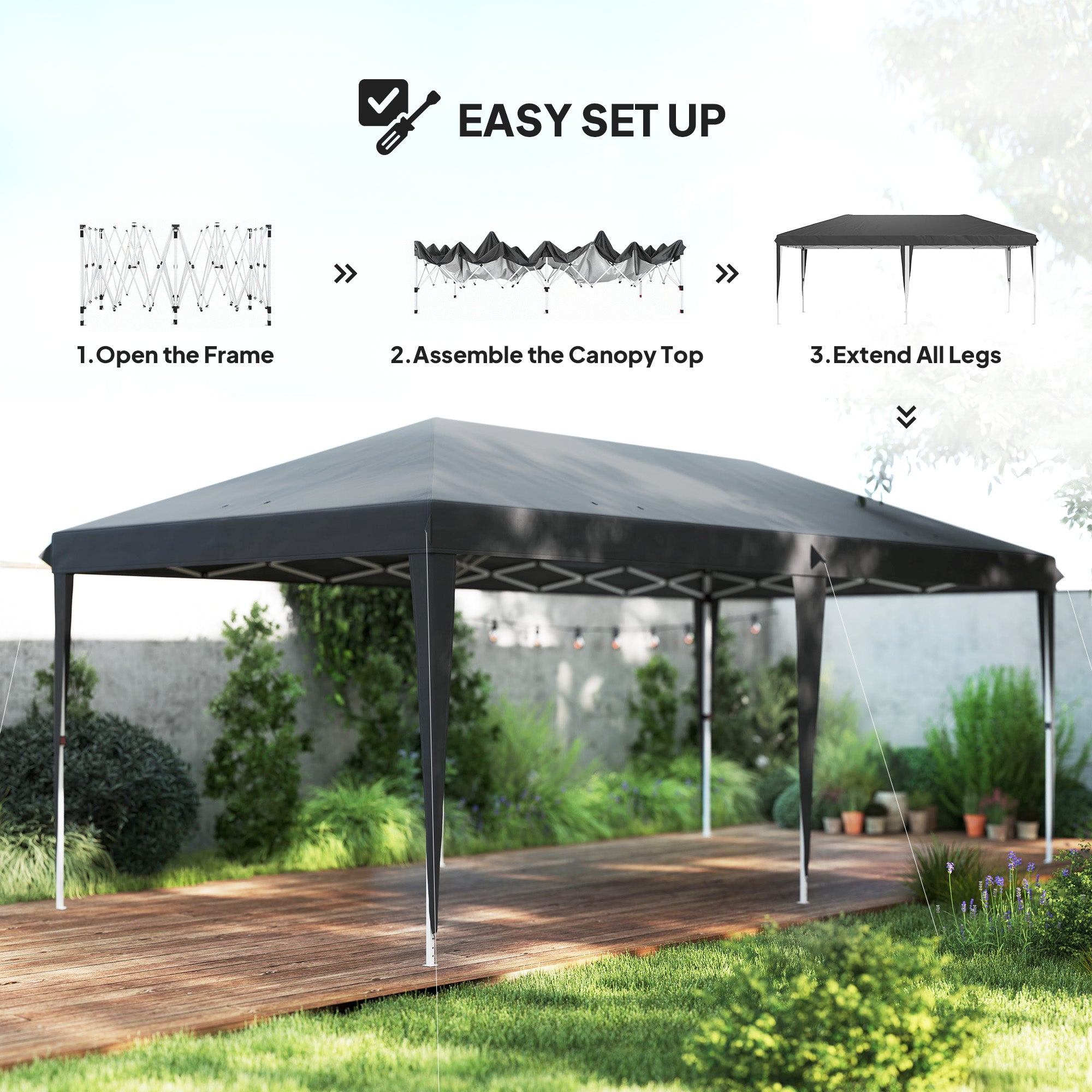 6 x 3 Metre Pop-Up Gazebo with Steel Frame - Grey