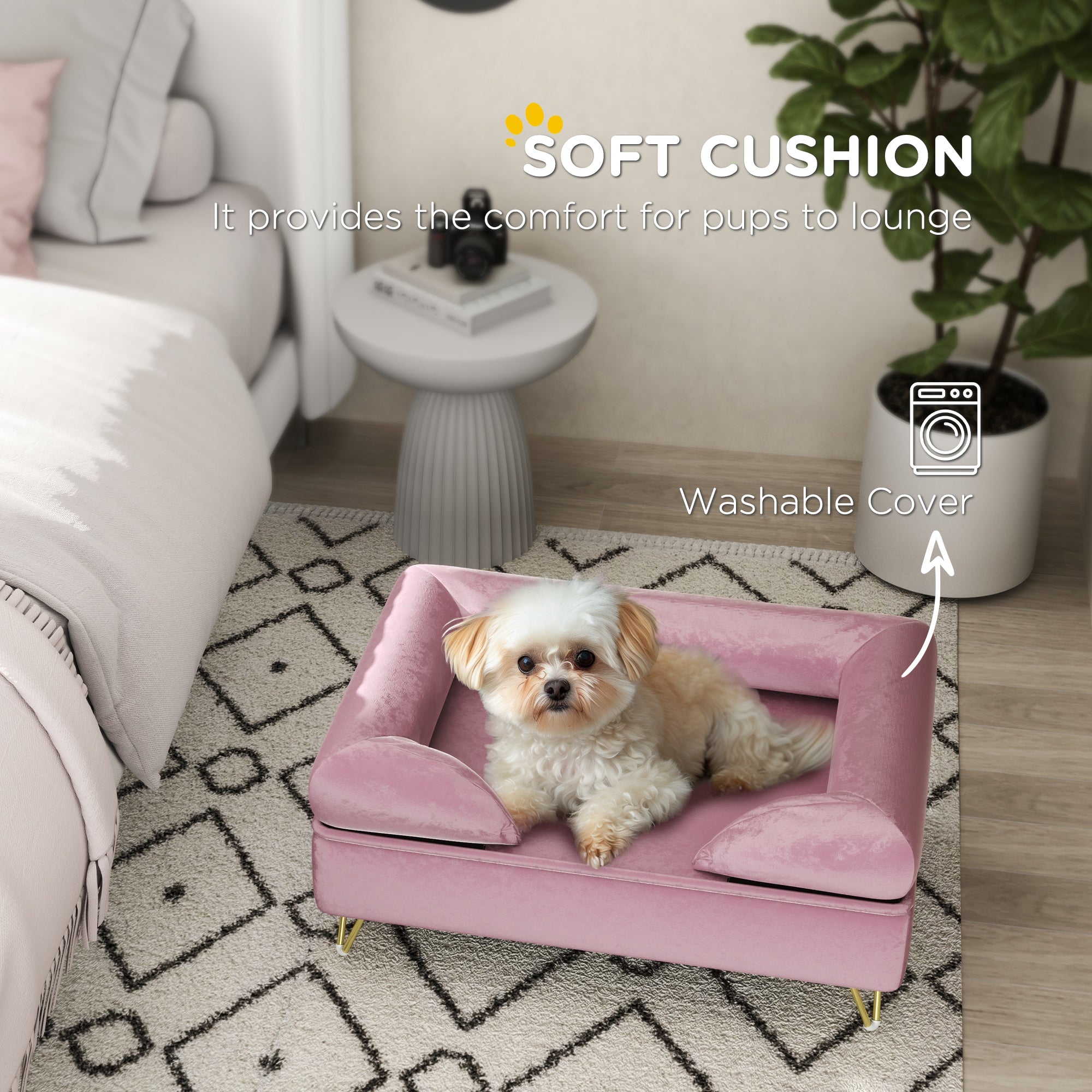 Cat Sofa Pet Couch w/ Removable Backrest, Soft Cushion, Washable Cover, for Small and Medium Sized Dogs, Pink