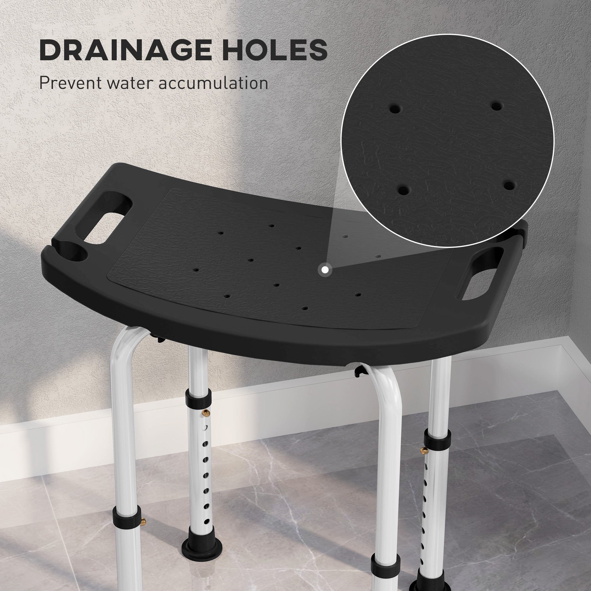 Height Adjustable Bath Stool, Aluminium Shower Stool with Non-Slip Pads for Elderly, Disabled, Seniors, Pregnant, Black