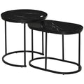 Marble-Effect Nest of Tables with Black Steel Frames - Black/White