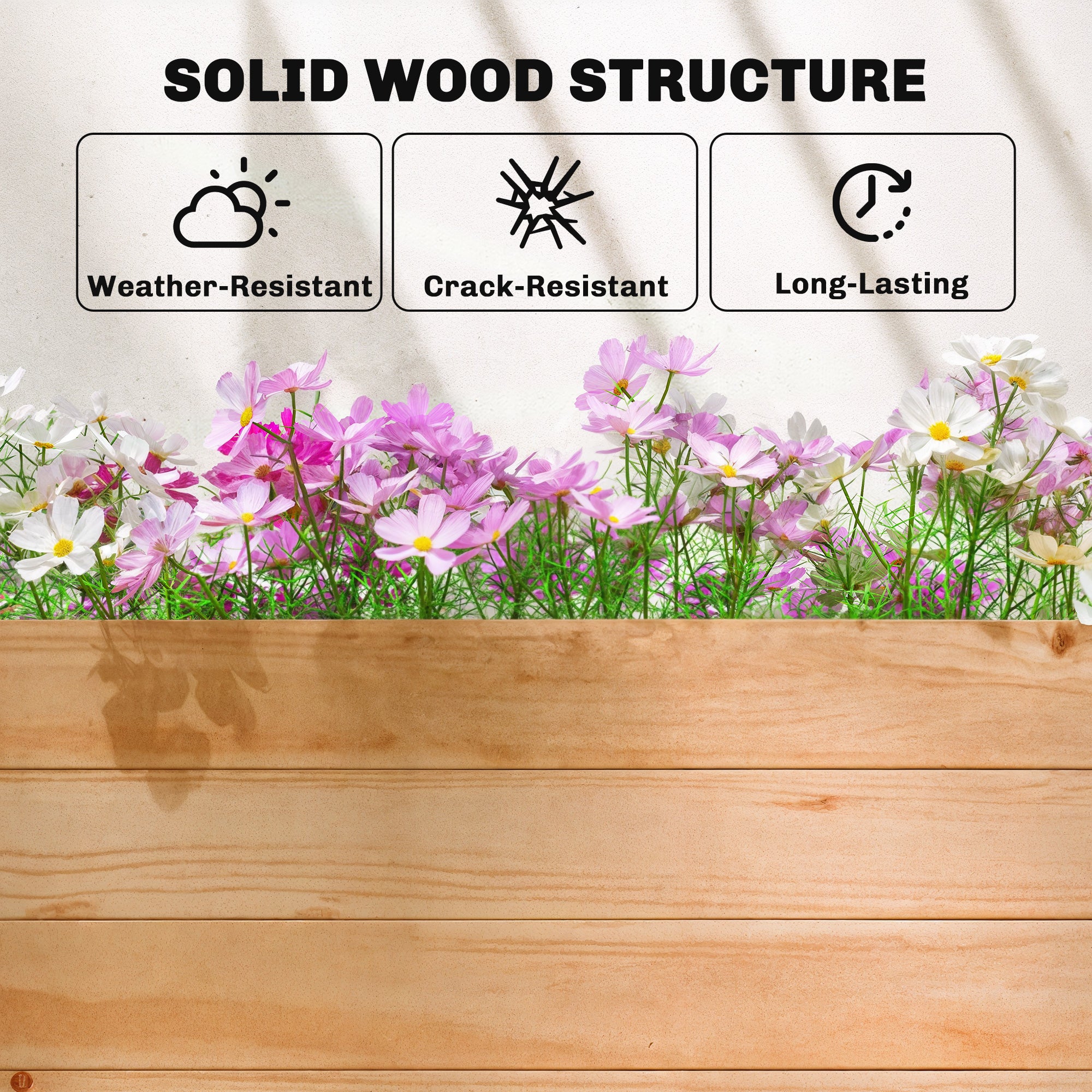 Raised Planter with Trellis, Wooden Raised Bed for Garden with Hanging Roof and Drainage Holes, Outdoor Planter Box