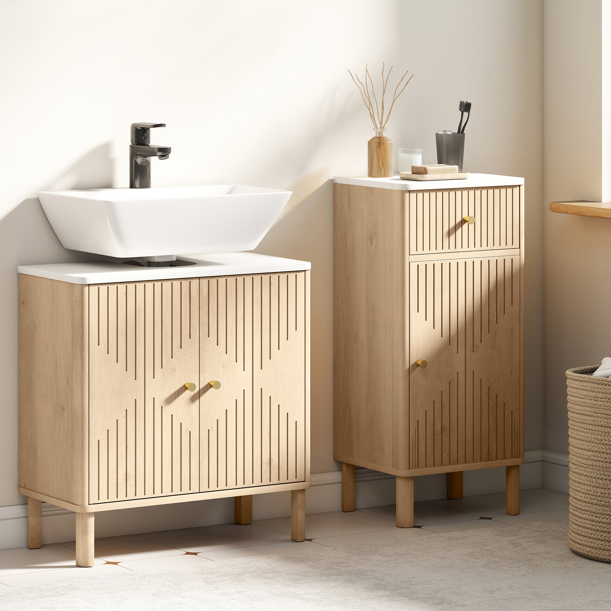 Under Sink Bathroom Cabinet for Basin without or with Pedestal - Oak