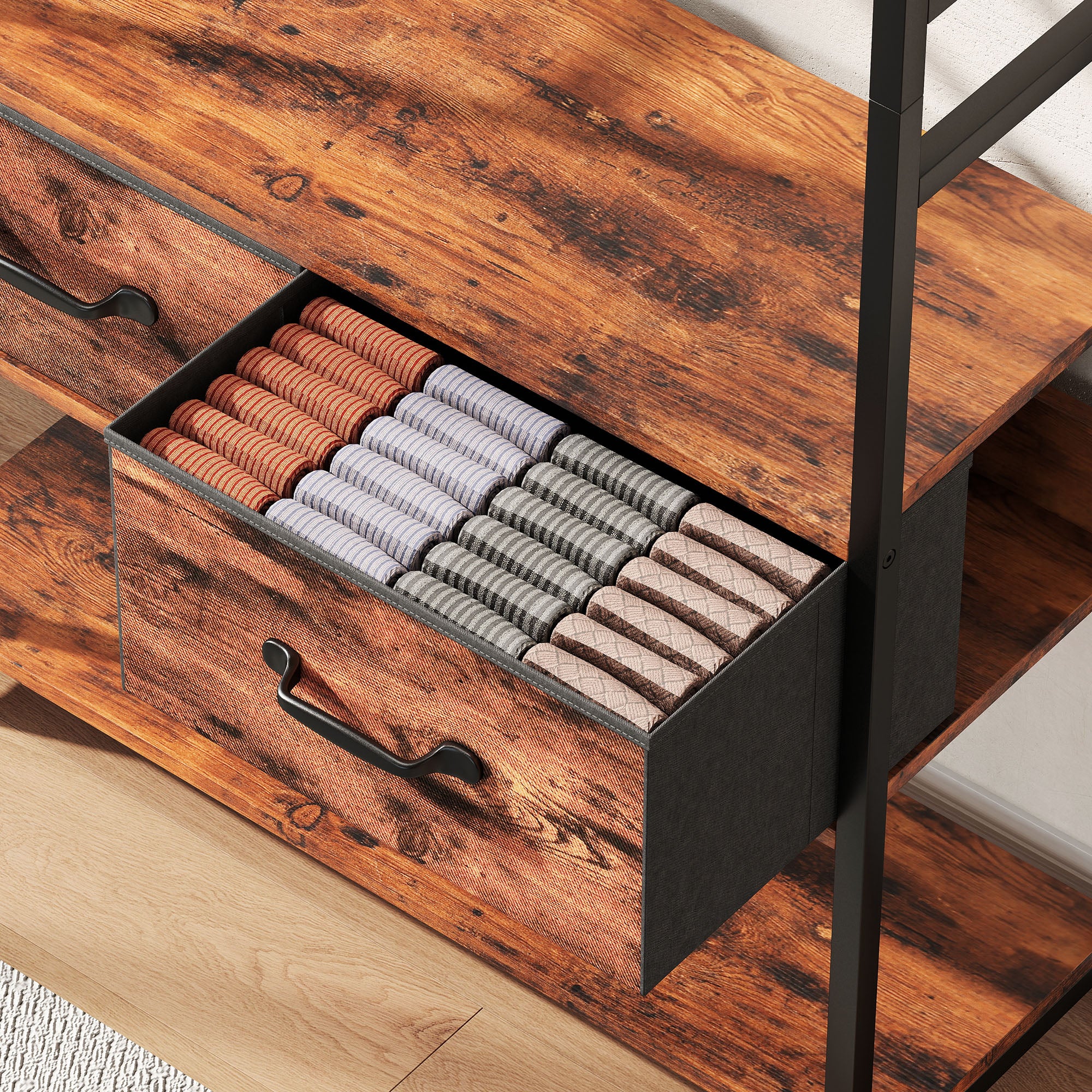 6-in-1 Industrial-Style Hallway Organiser - Brown/Black