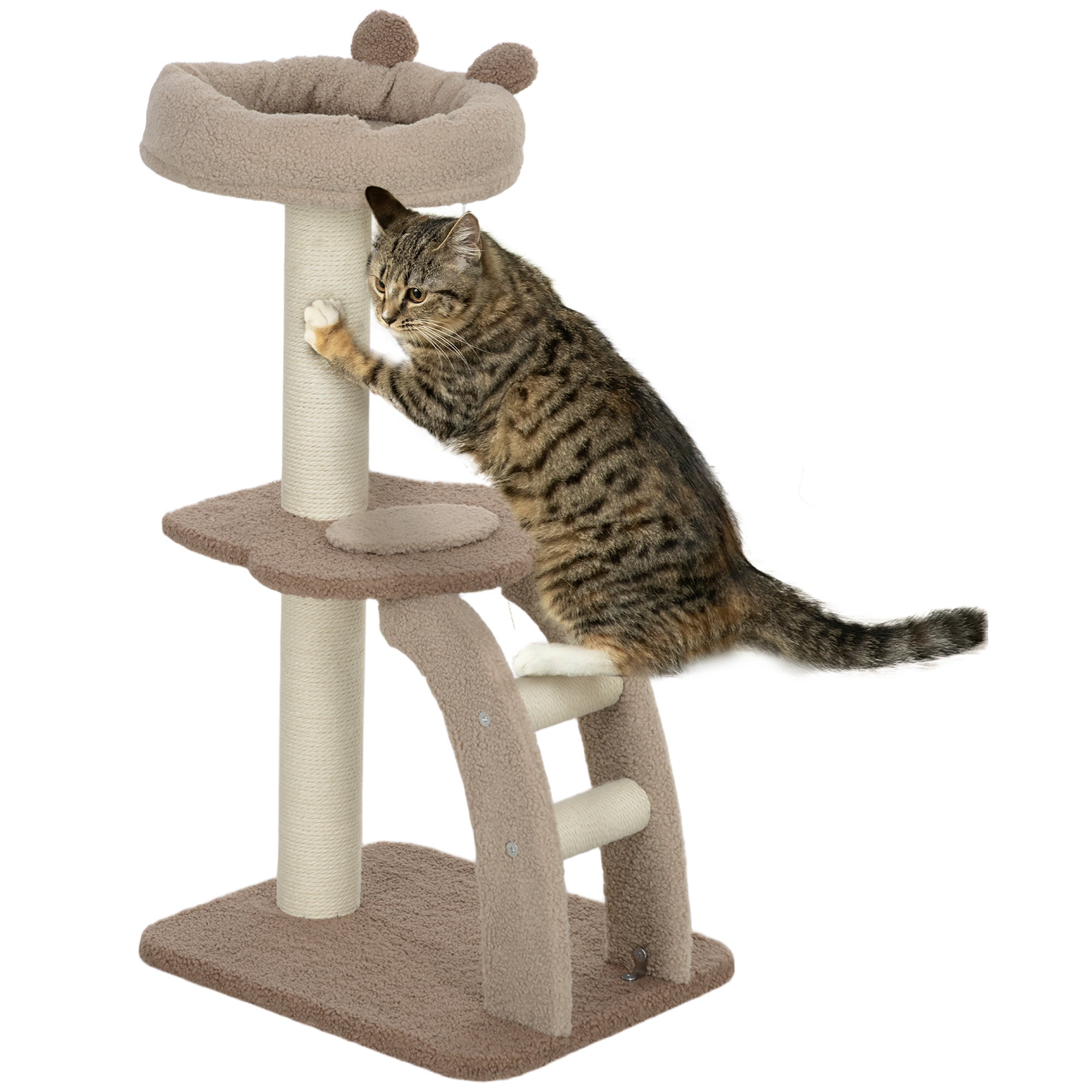 Cat Tee for Indoor Cats, 88cm Cat Tower with Sisal Scratching Post, Hanging Ball, Large Cat Perch, Stairs, Brown