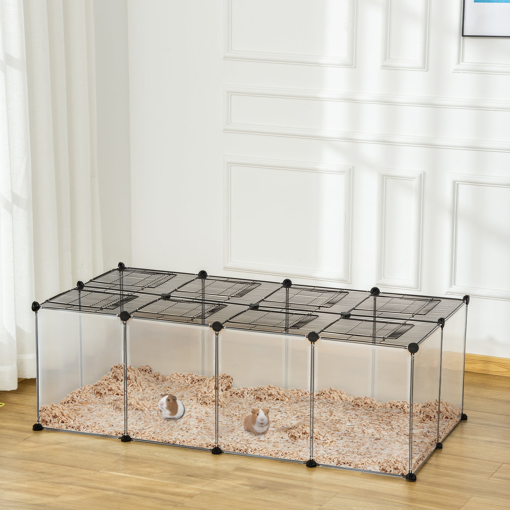 DIY Pet Playpen with Door Bottom 28 Panels Small Animal Cage for Guinea Pigs, Rabbit, Chinchilla, Transparent