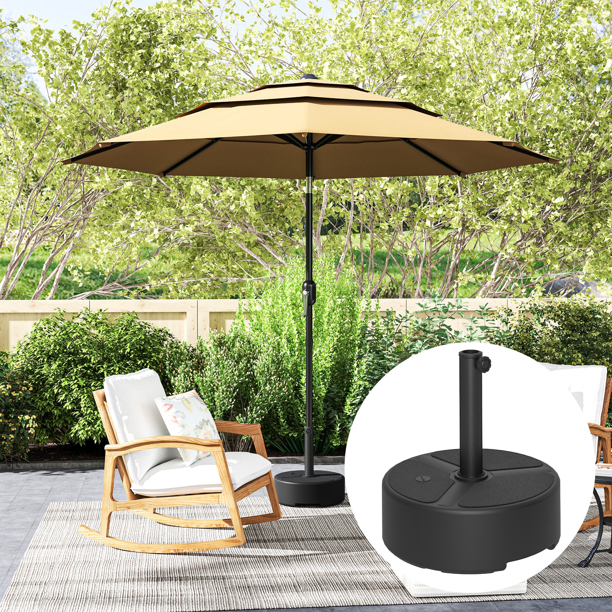 Heavy Duty Round Garden Parasol Base for 38-48mm Poles - Black