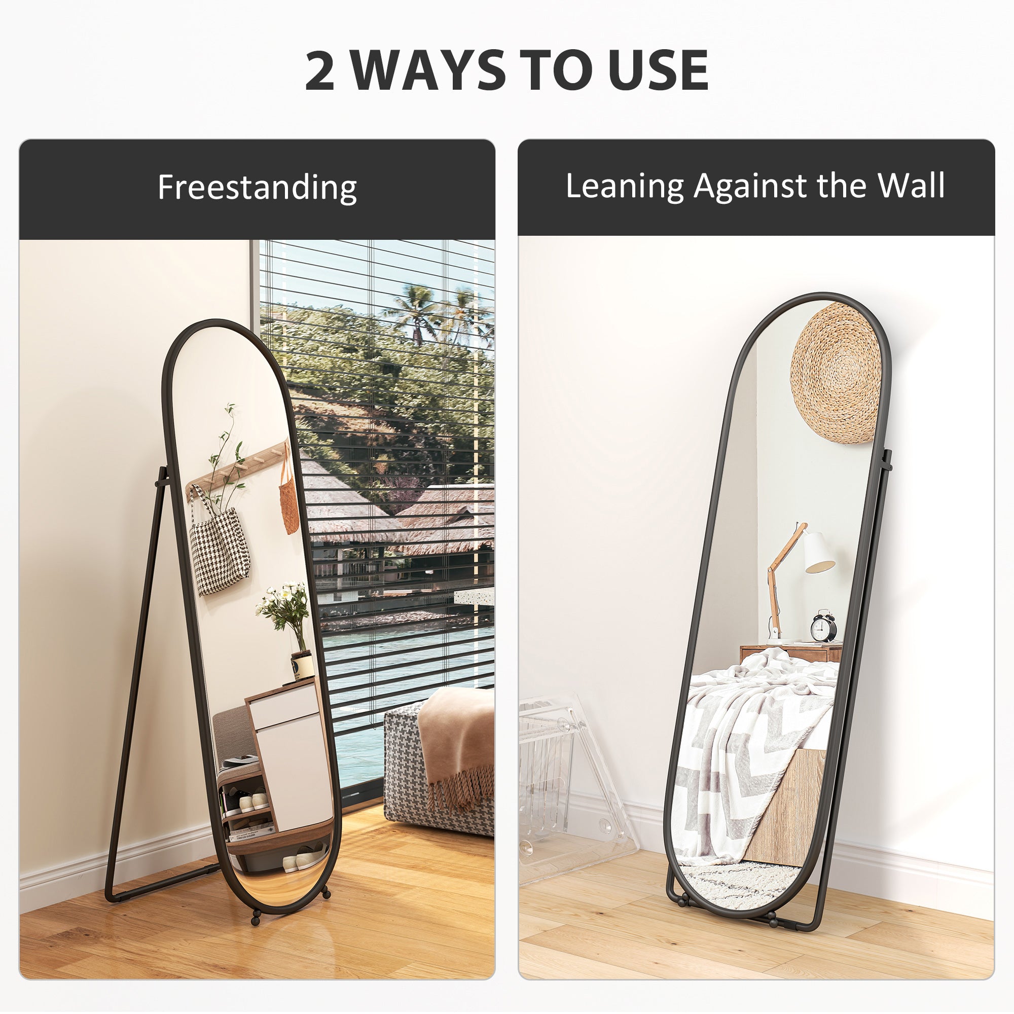 Two-Way Curved Full Length Mirror - Black