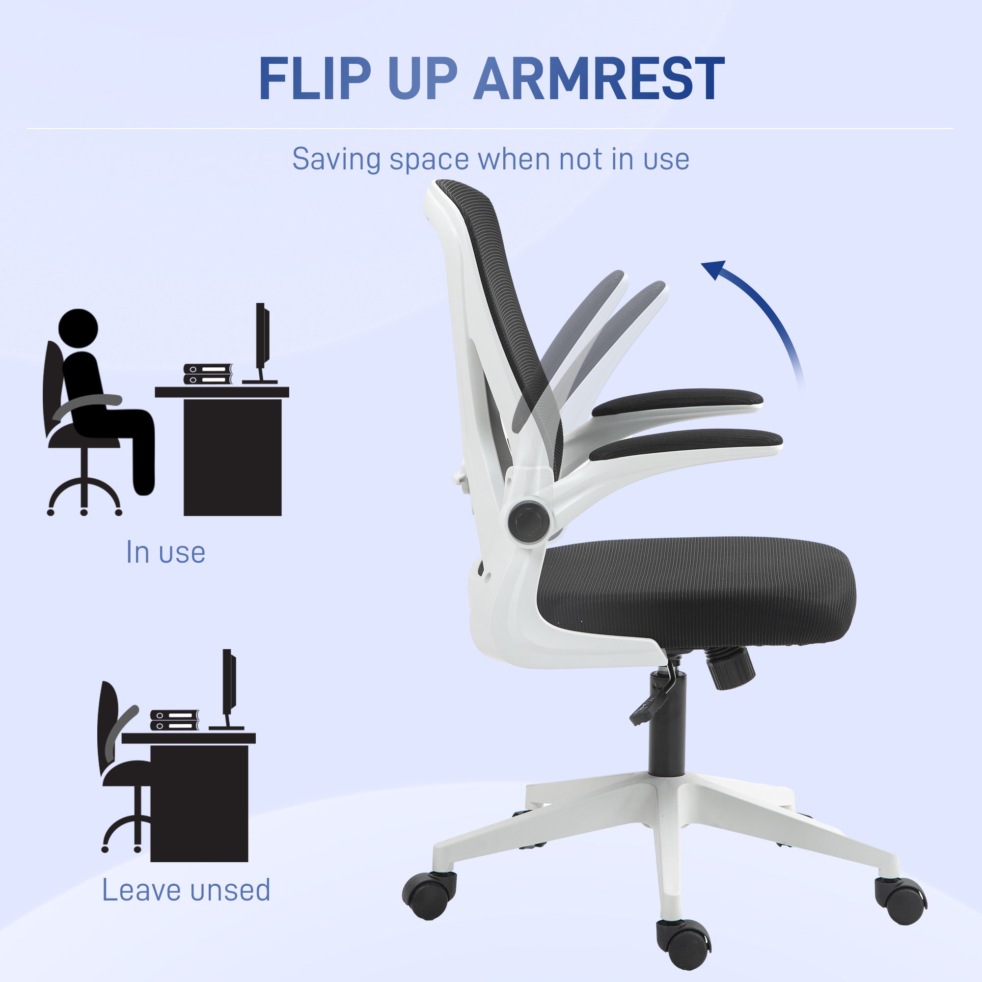 Mesh Back Office Chair, with Flip-Up Arms - Black and White