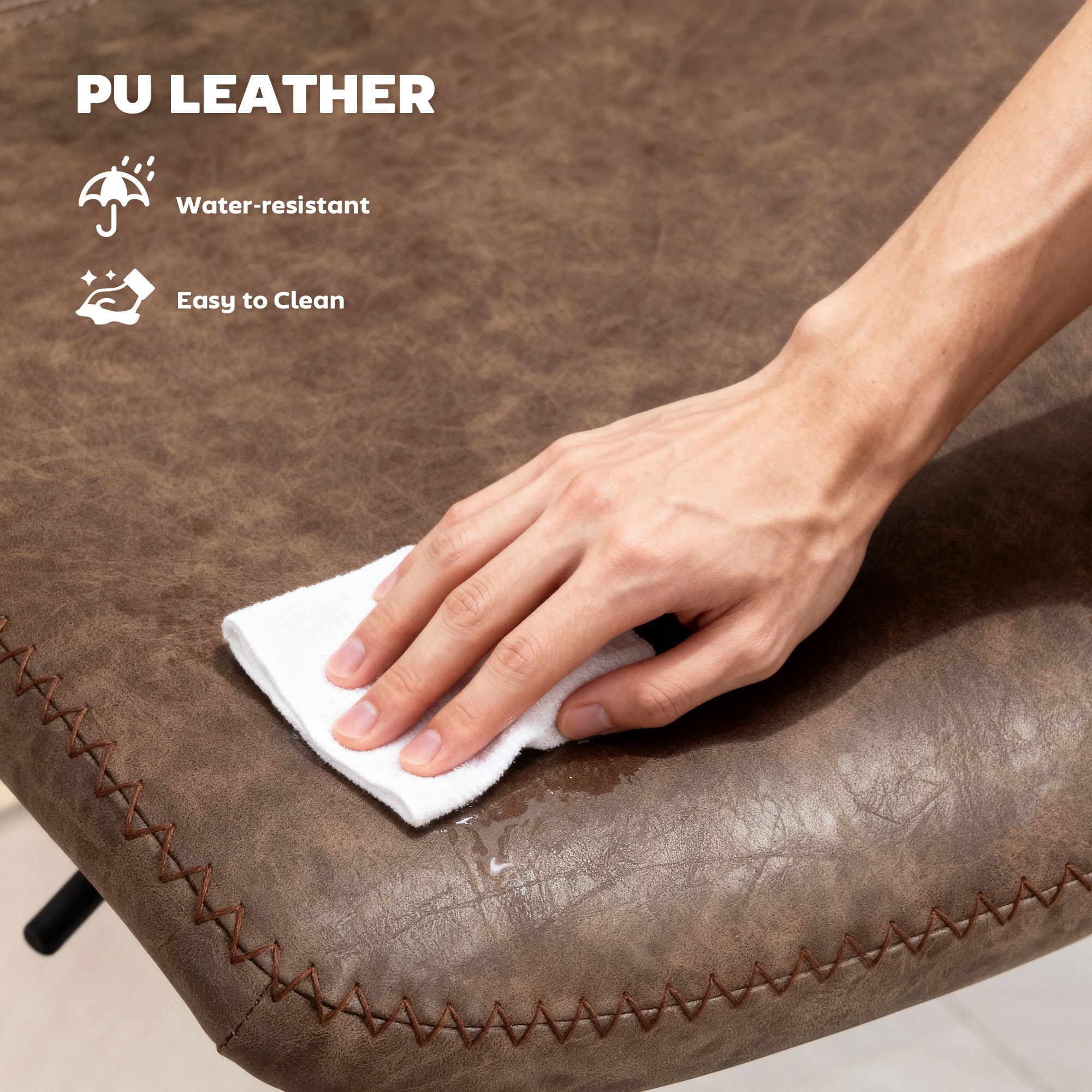 Bar Stools Set of 2, PU Leather Barstools with Backrest and Footrest for Kitchen, Counter, Breakfast Bar, Brown
