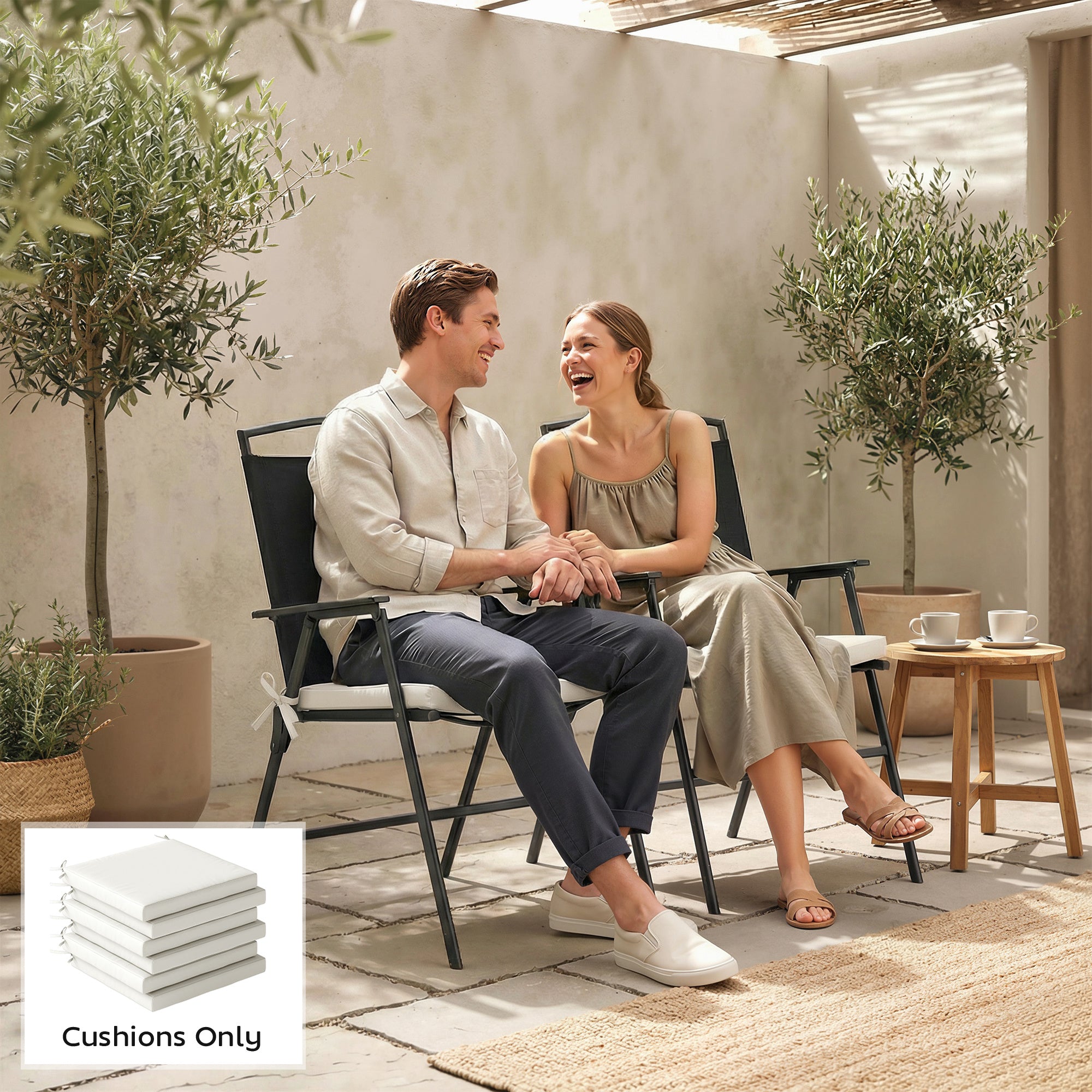 Set of 6 Outdoor Seat Cushions with Machine Washable Cover, Water Repellent Seat Cushions Cream White