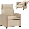 Adjustable Rattan Garden Recliner Chair with Cushion, Footrest & Flip Table - Khaki/Beige