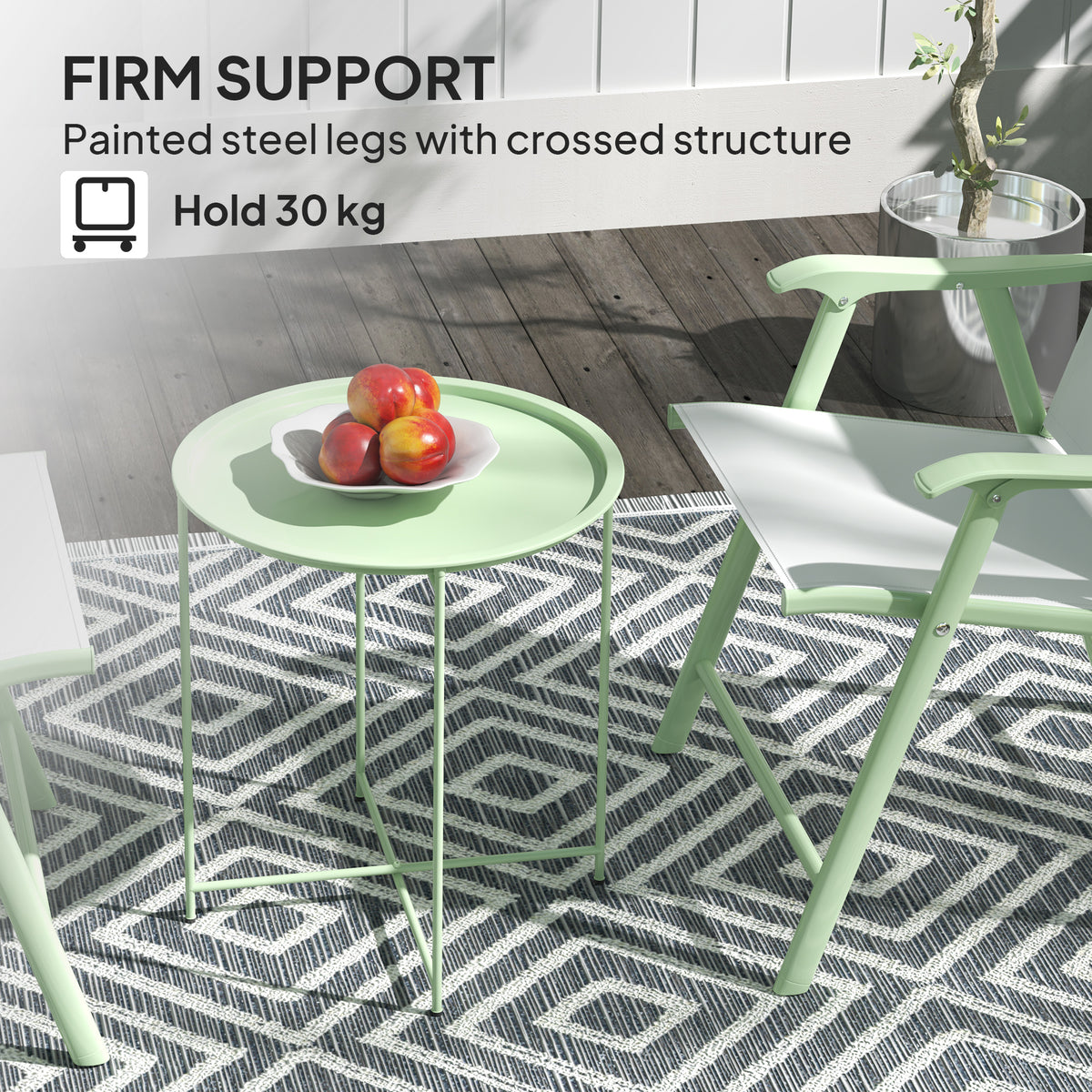 Steel Removable Tray Top Garden Table with Foldable Legs - Green
