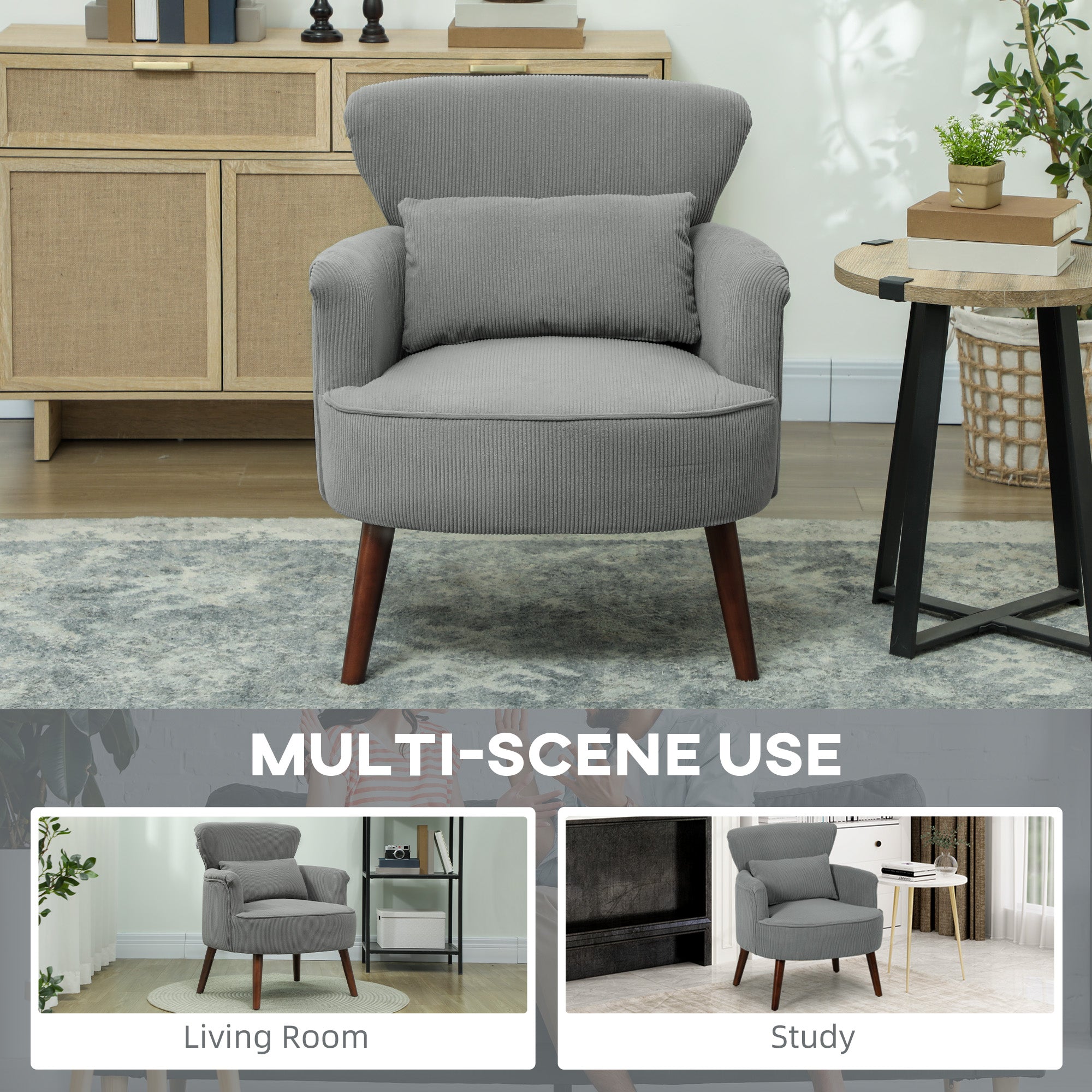 Corduroy Retro Accent Chair - Light Grey