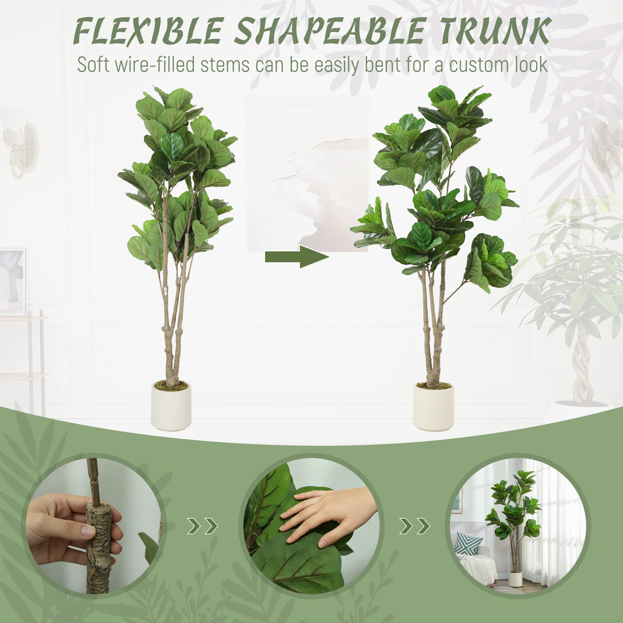 180cm Artificial Fiddle Leaf Fig Tree - Green