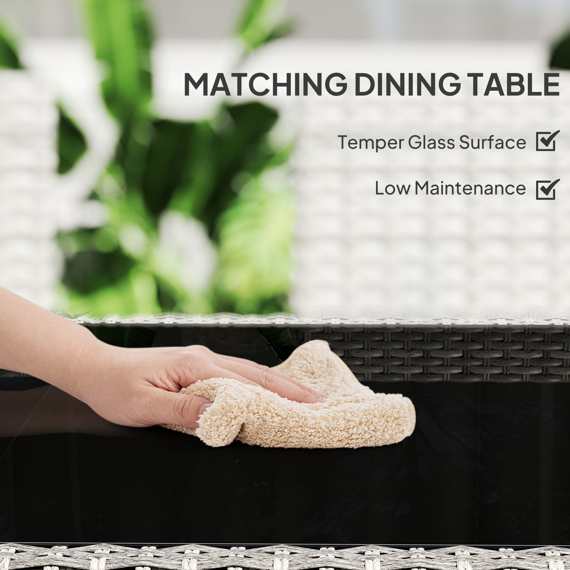 Seven-Piece Rattan Dining Set - Mixed-Grey