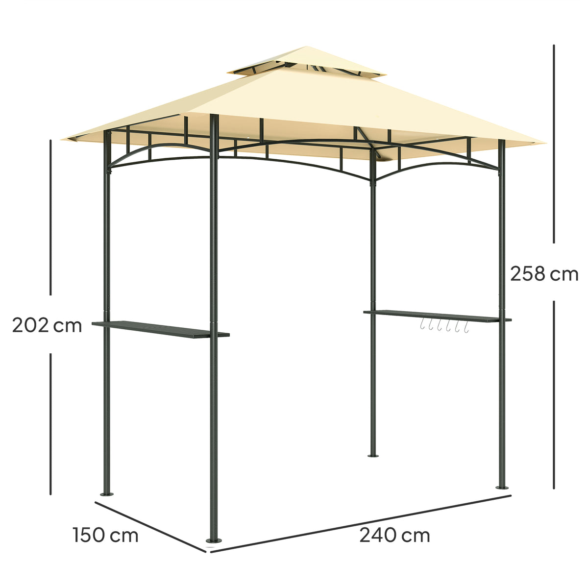 8 Foot Double Tiered BBQ Gazebo Shelter with LED Lights - Beige