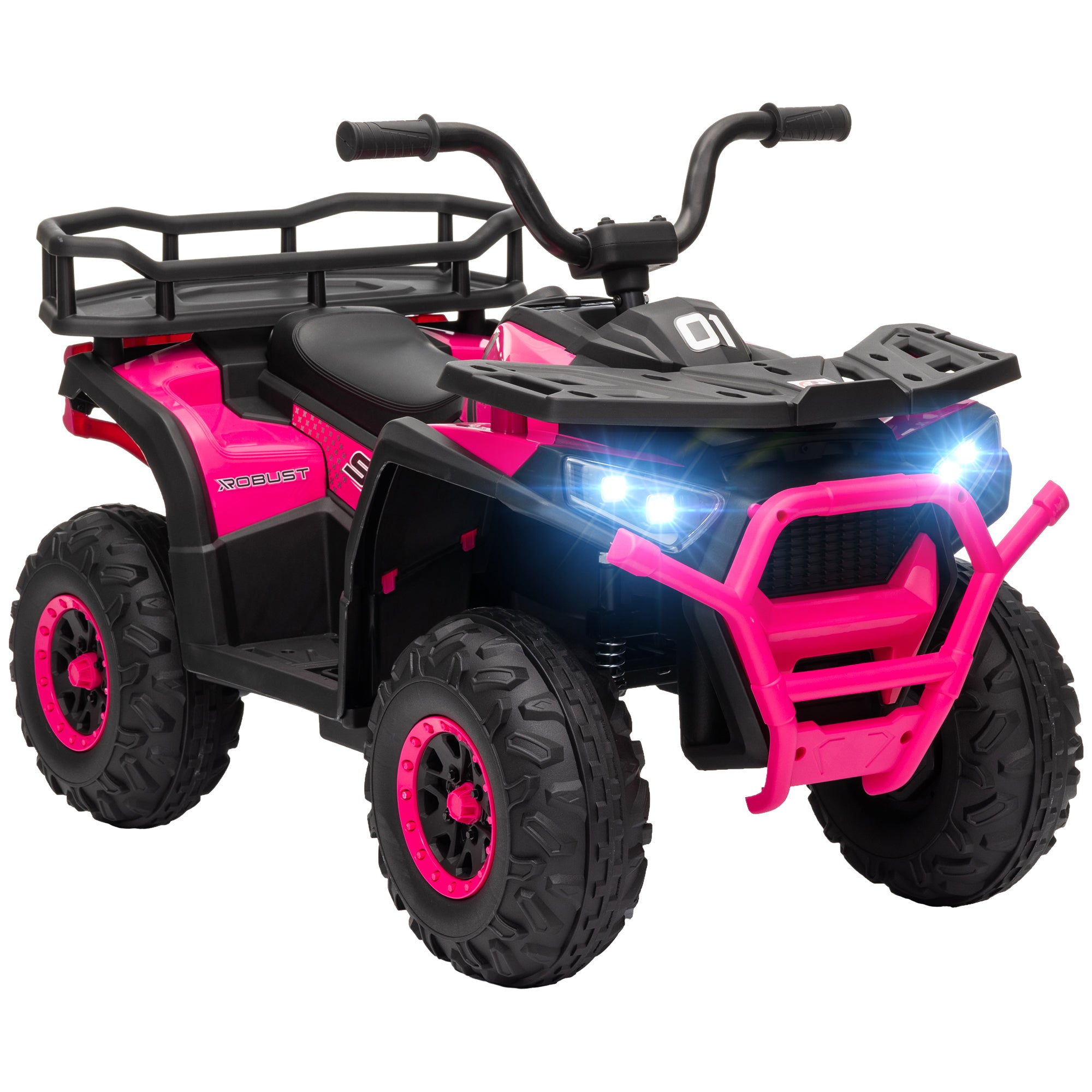 12V Kids Electric Ride on ATV, Battery Powered Quad Bike w/ Spring Suspension, Forward Backward, Storage Basket - Pink