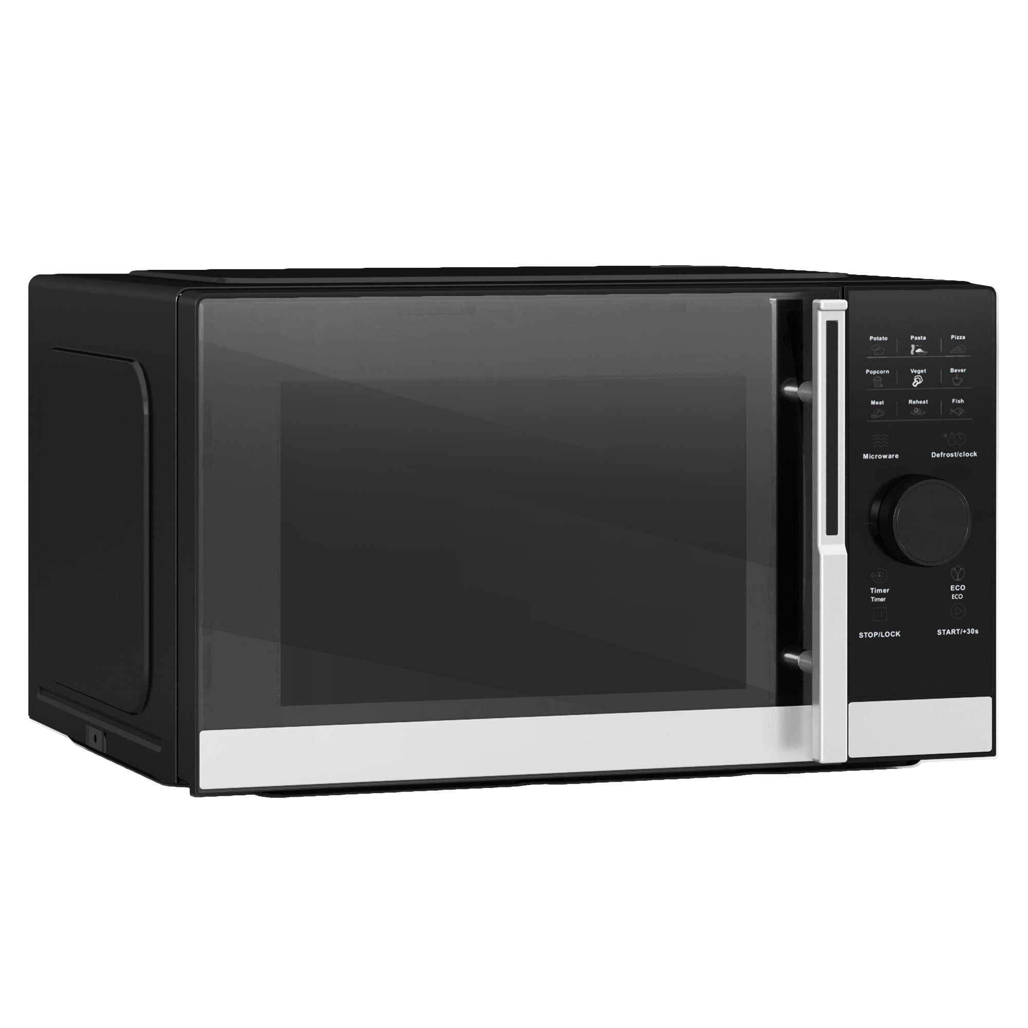 23L 800W Microwave Oven, Digital Solo Microwave with 10 Power Levels, Automatic Defrost, 8 Auto Cook Menus, 60 Minutes Timer, Eco Mode, Clock, Easy Clean, Small Black Microwave