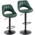 Set of Two Faux Leather Bar Stools - Dark Green