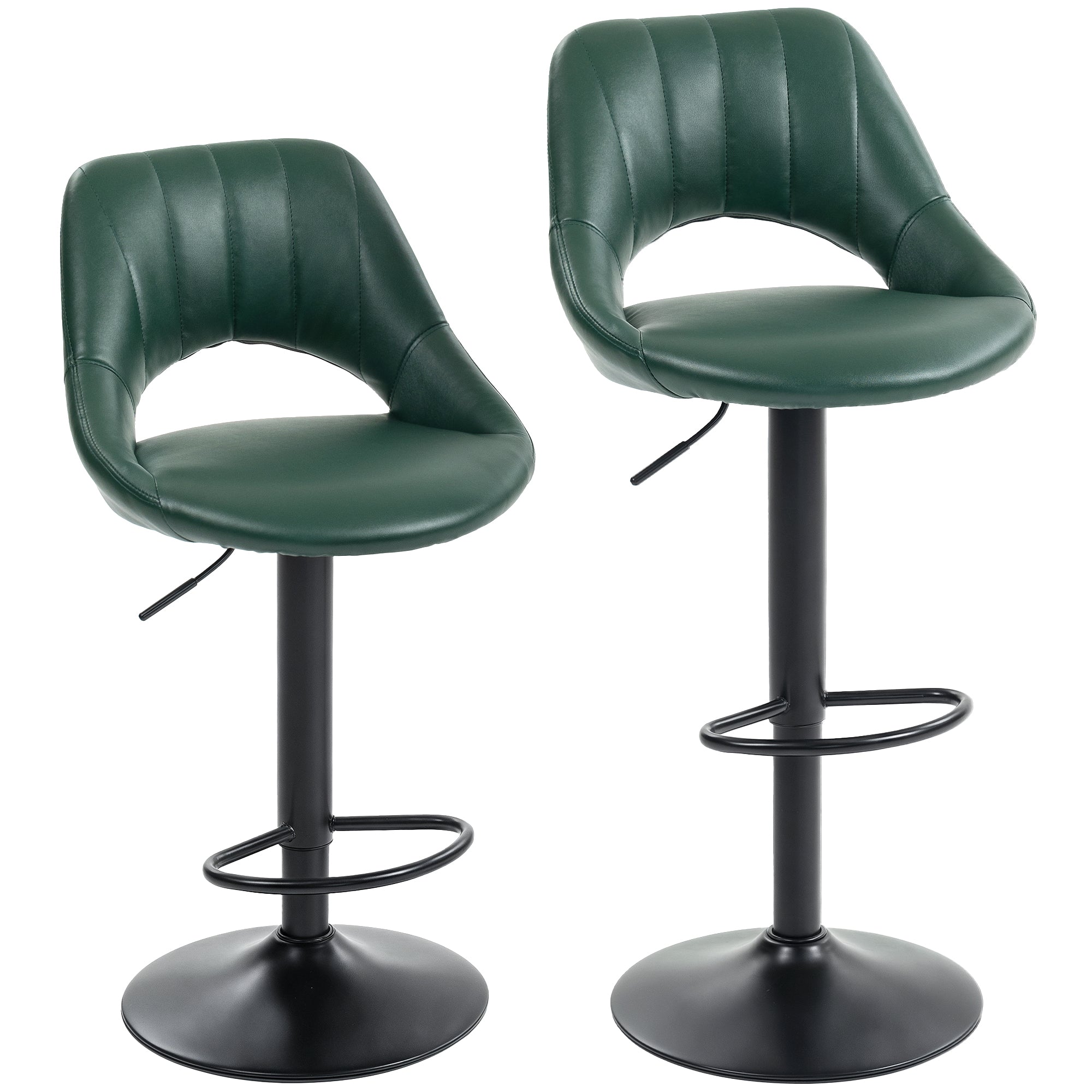 Set of Two Faux Leather Bar Stools - Dark Green