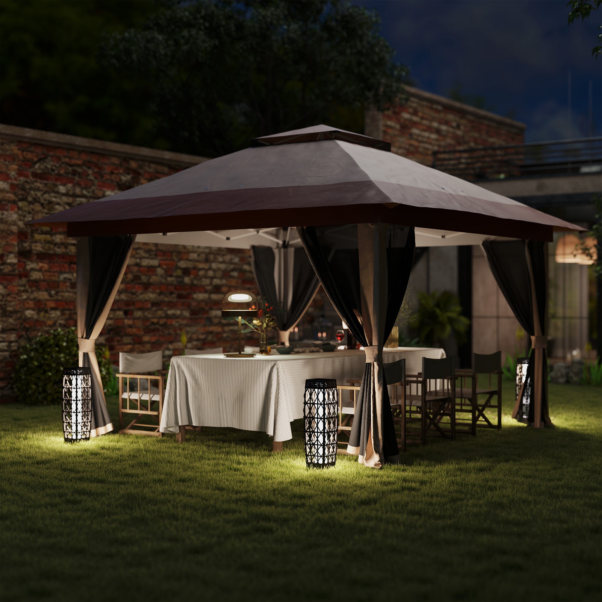 3.6 x 3.6m Pop-Up Gazebo with Accessories - Beige