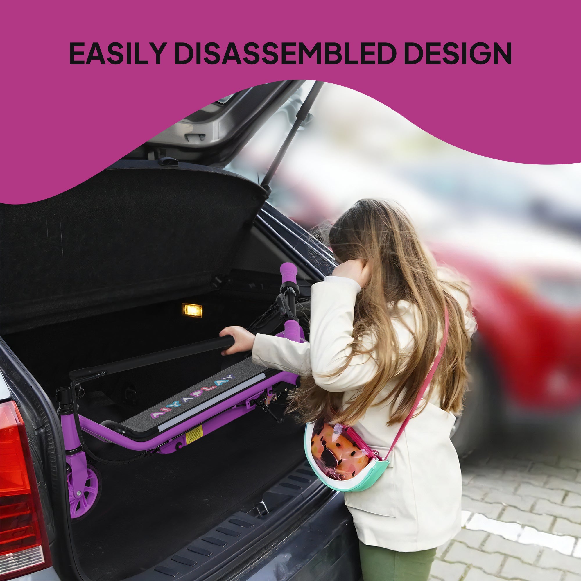 Electric Scooter for Kids Ages 6-14, with Dual Brakes, Flash Wheel and Colourful Light, Kids Electric Scooter E Scooter, Up to 12 KM/H & 10 KM, Purple